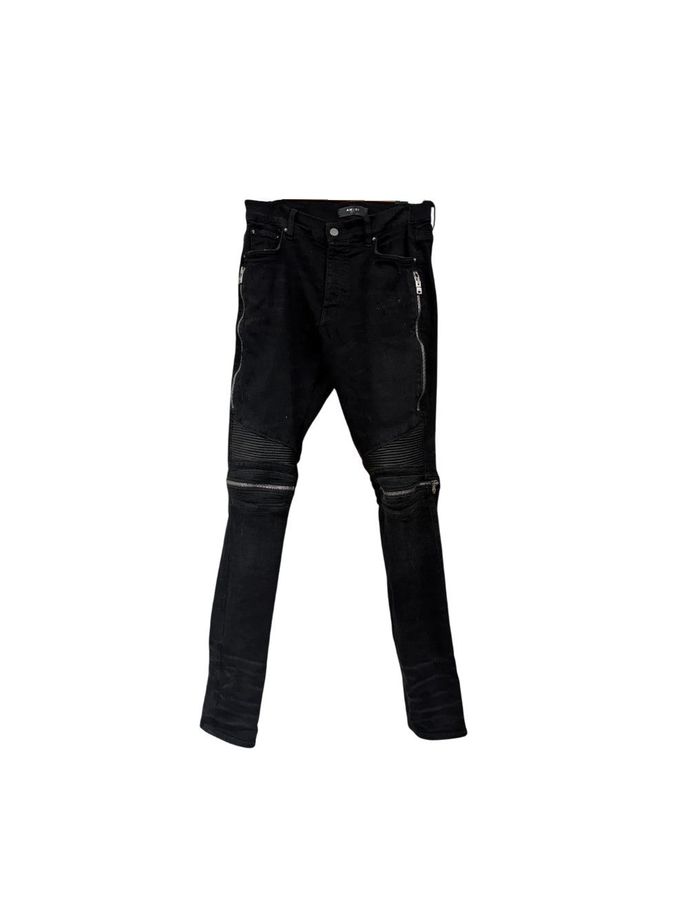 Amiri "MX2" Black Leather Patch Black Jeans