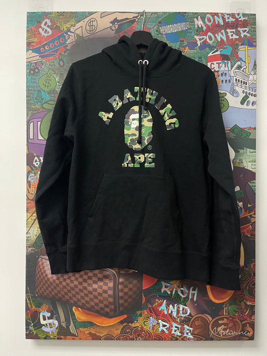 BAPE Hoodie Black Camo Chest Logo Lightly Worn