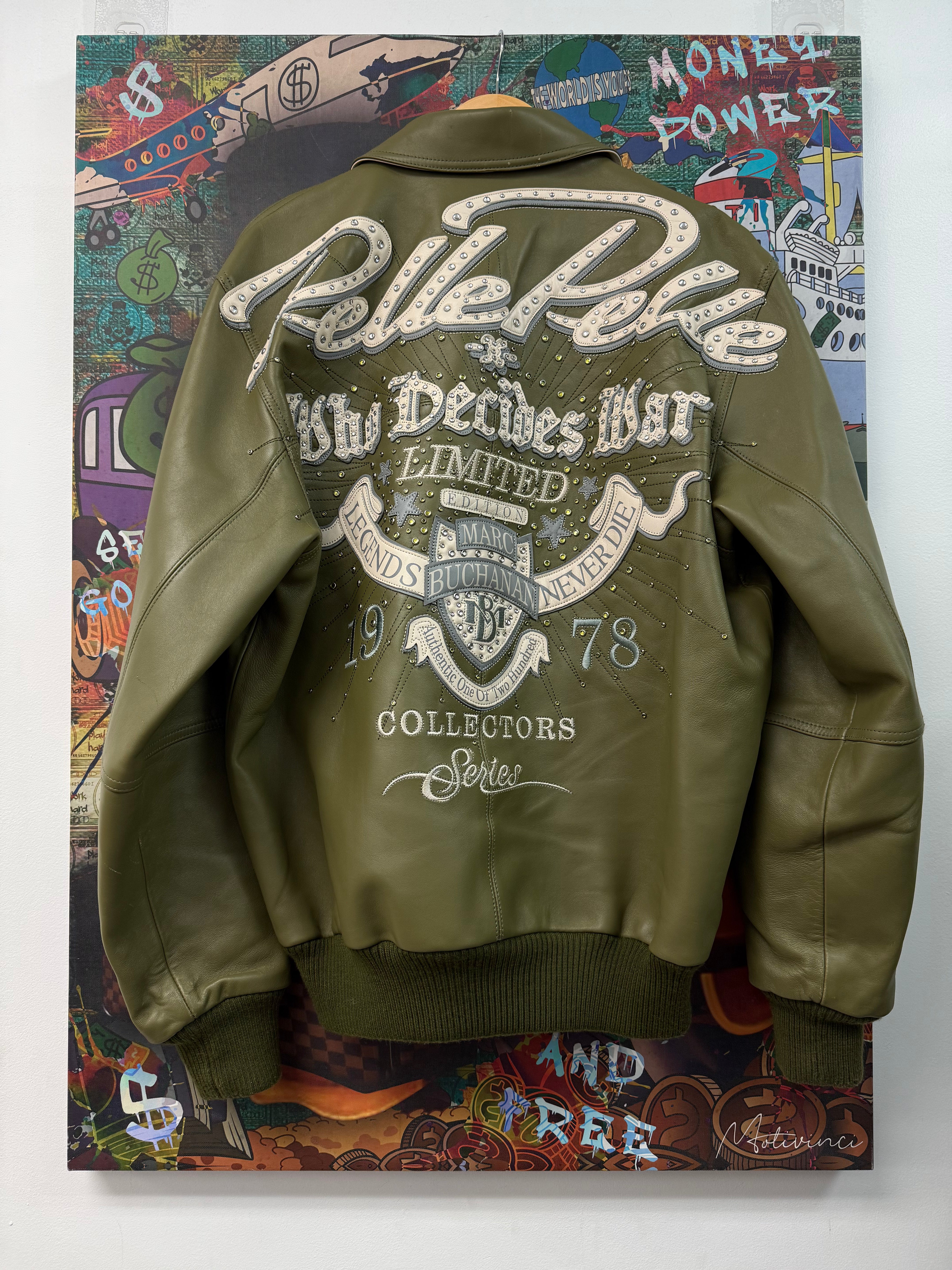 Pelle Pelle Who Decides War Olive Varsity Jacket