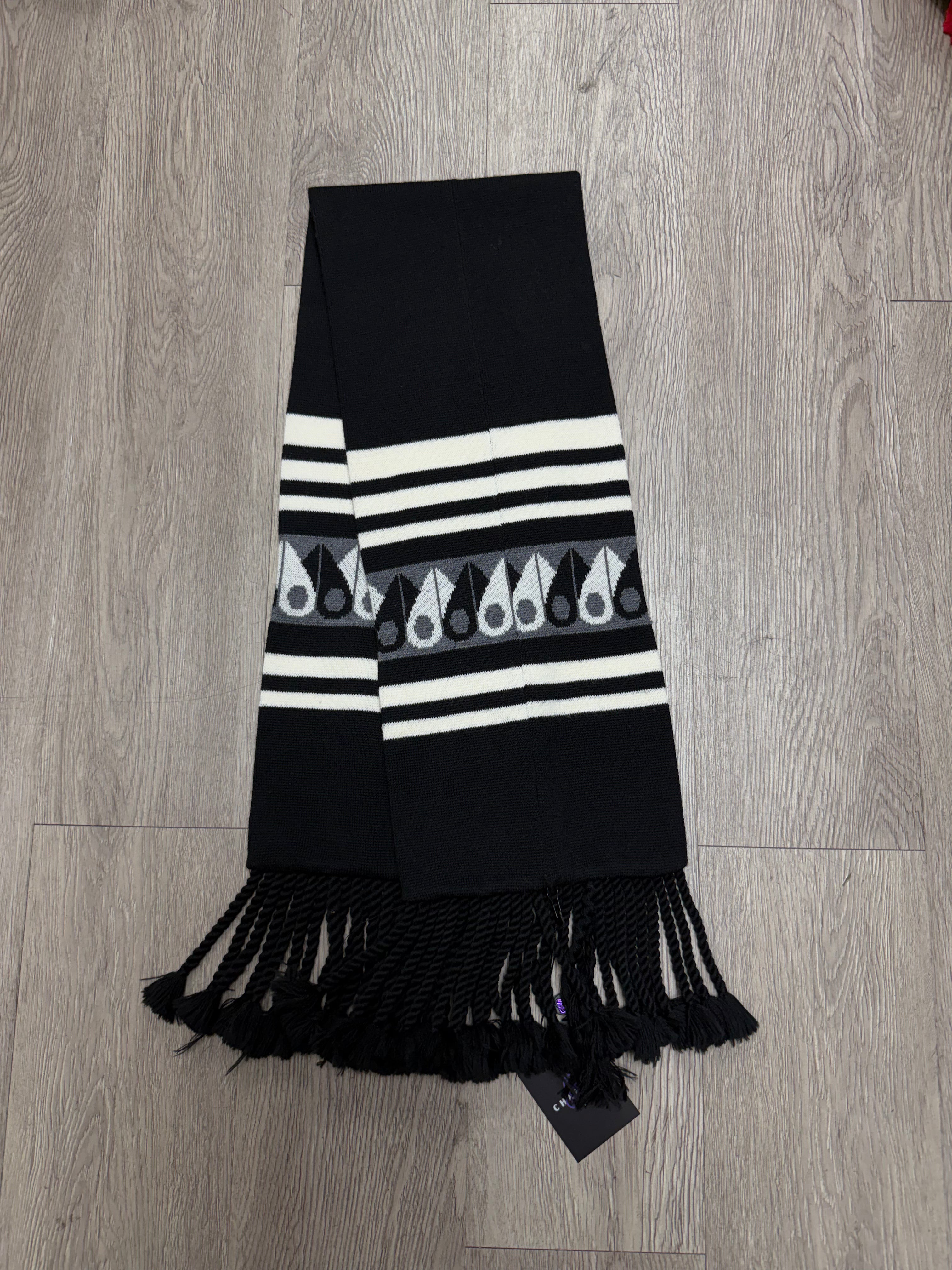 Moose Knuckles Black White Striped Scarf