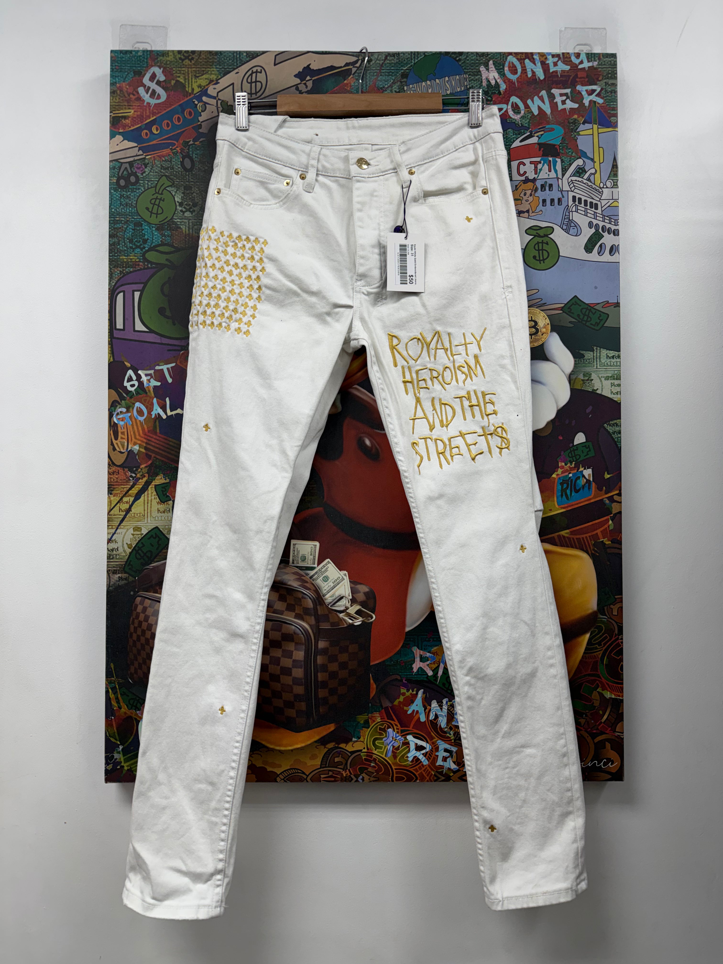 Ksubi White Gold Embroidered Jeans