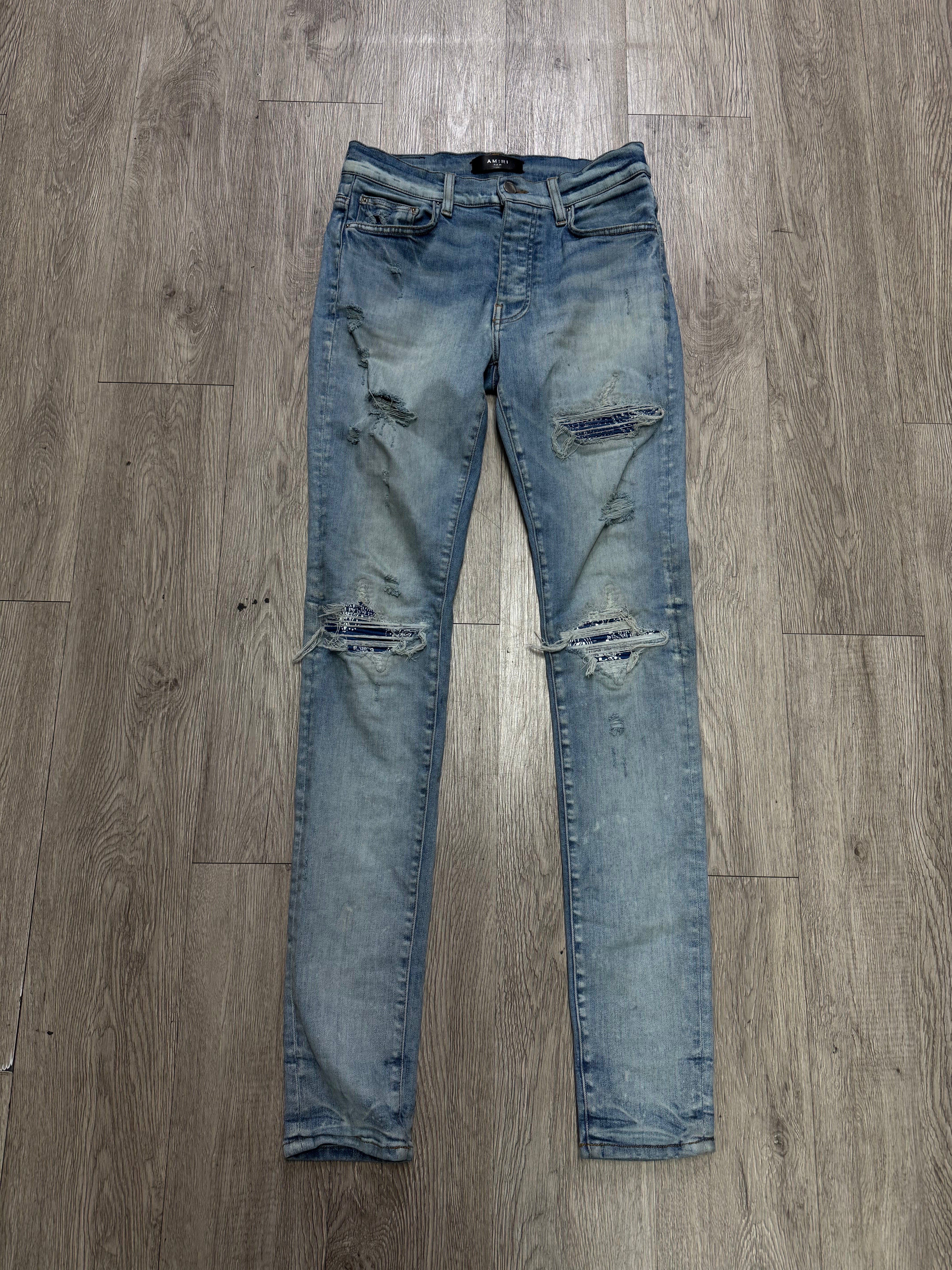 Amiri Mx1 Light Wash Blue Bandana Jeans