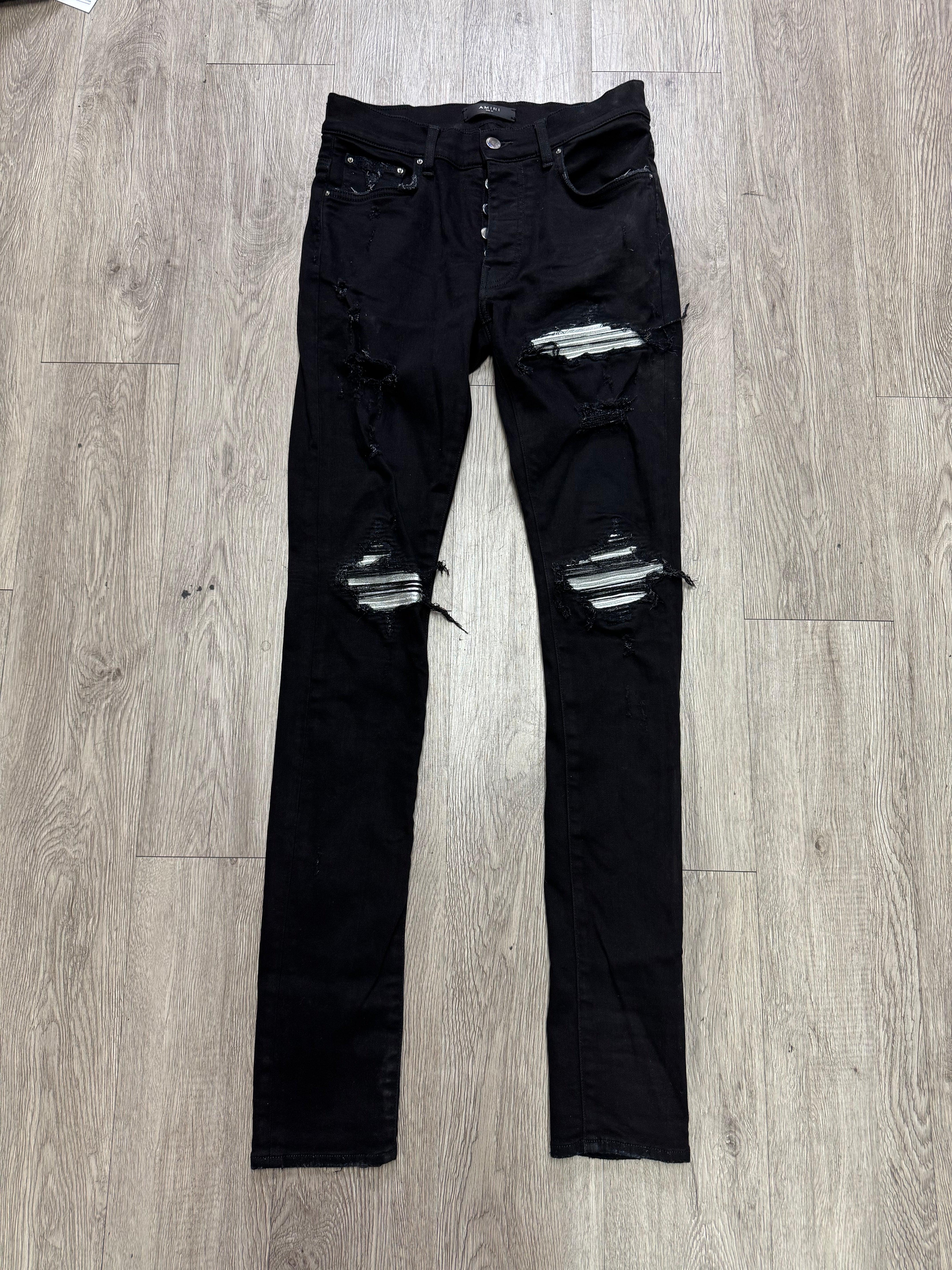 Amiri Mx1 Black Silver Patch Jeans