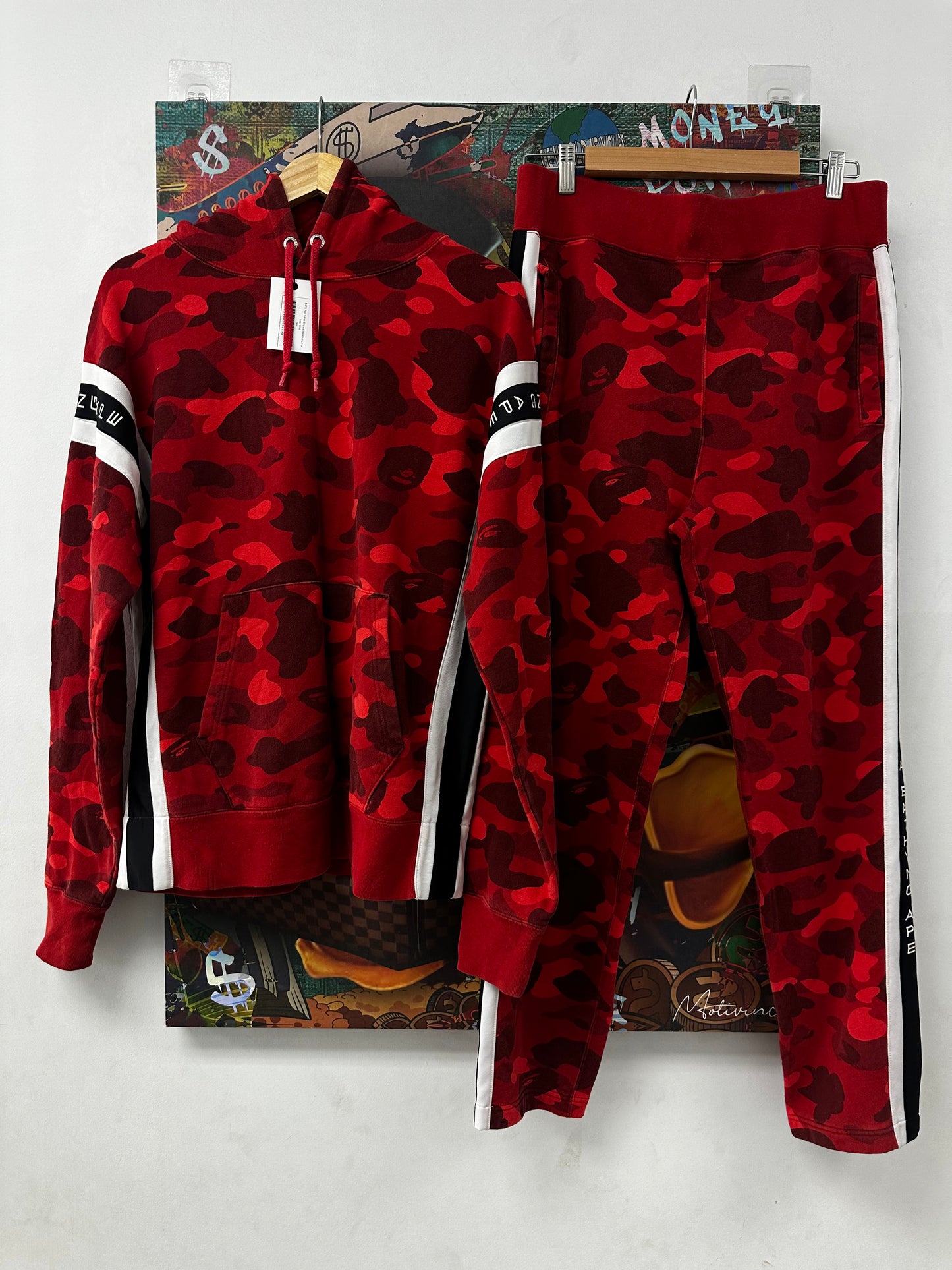 BAPE Red Camo Striped Sweatsuit Used Large