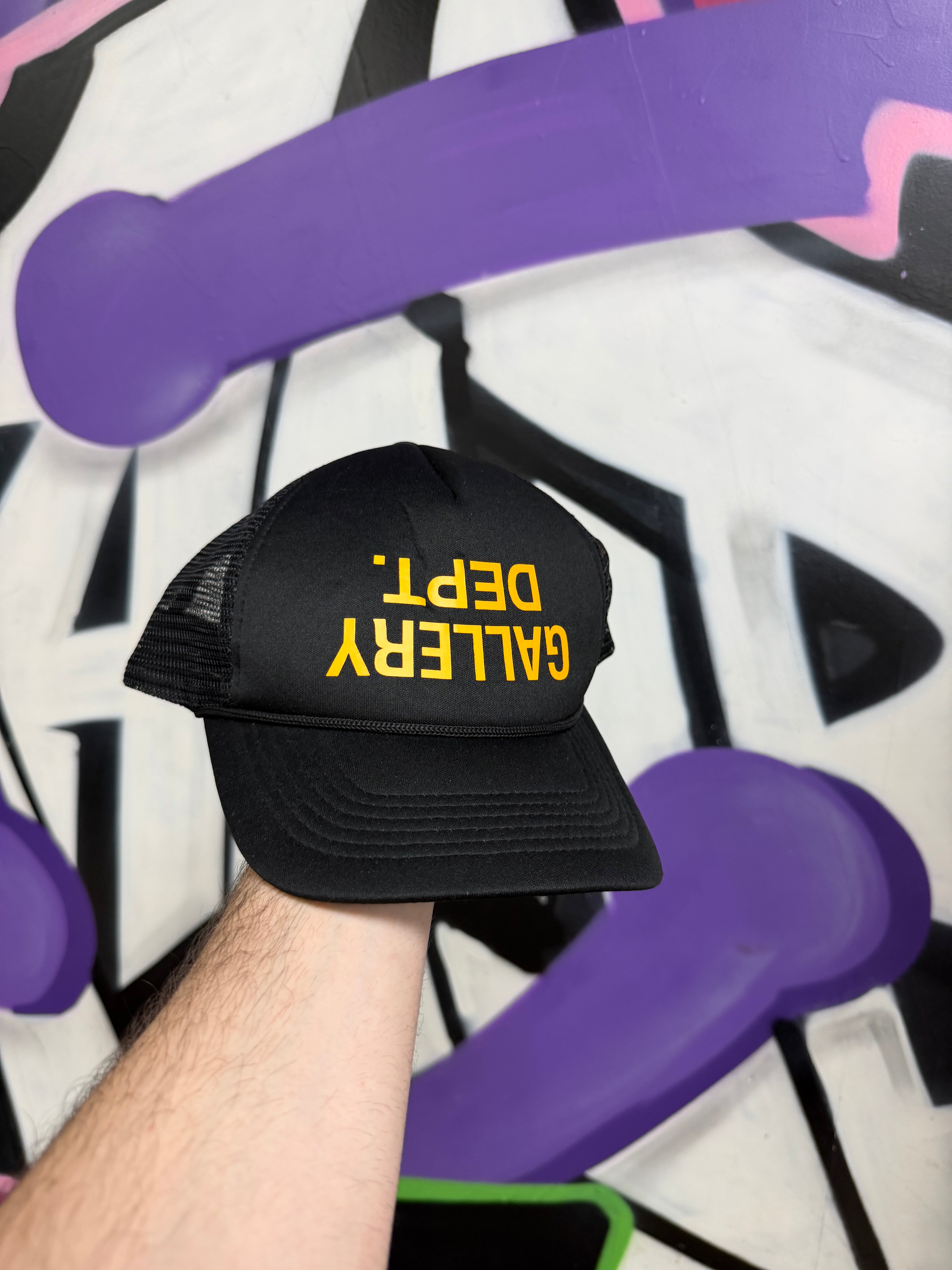 Gallery Dept Black Yellow Upside Down Trucker Hat