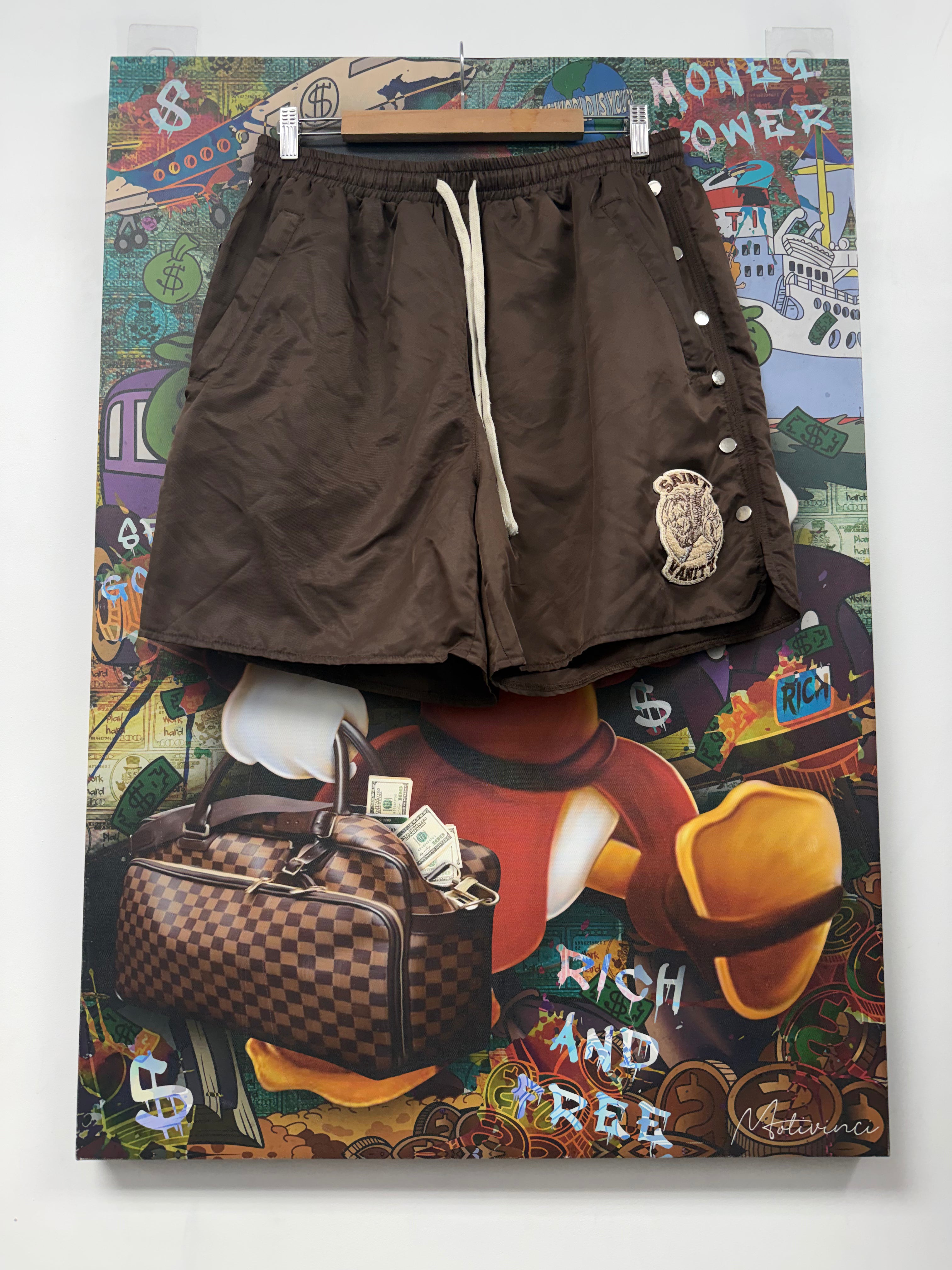 Saint Vanity Brown Nylon Button Up Shorts