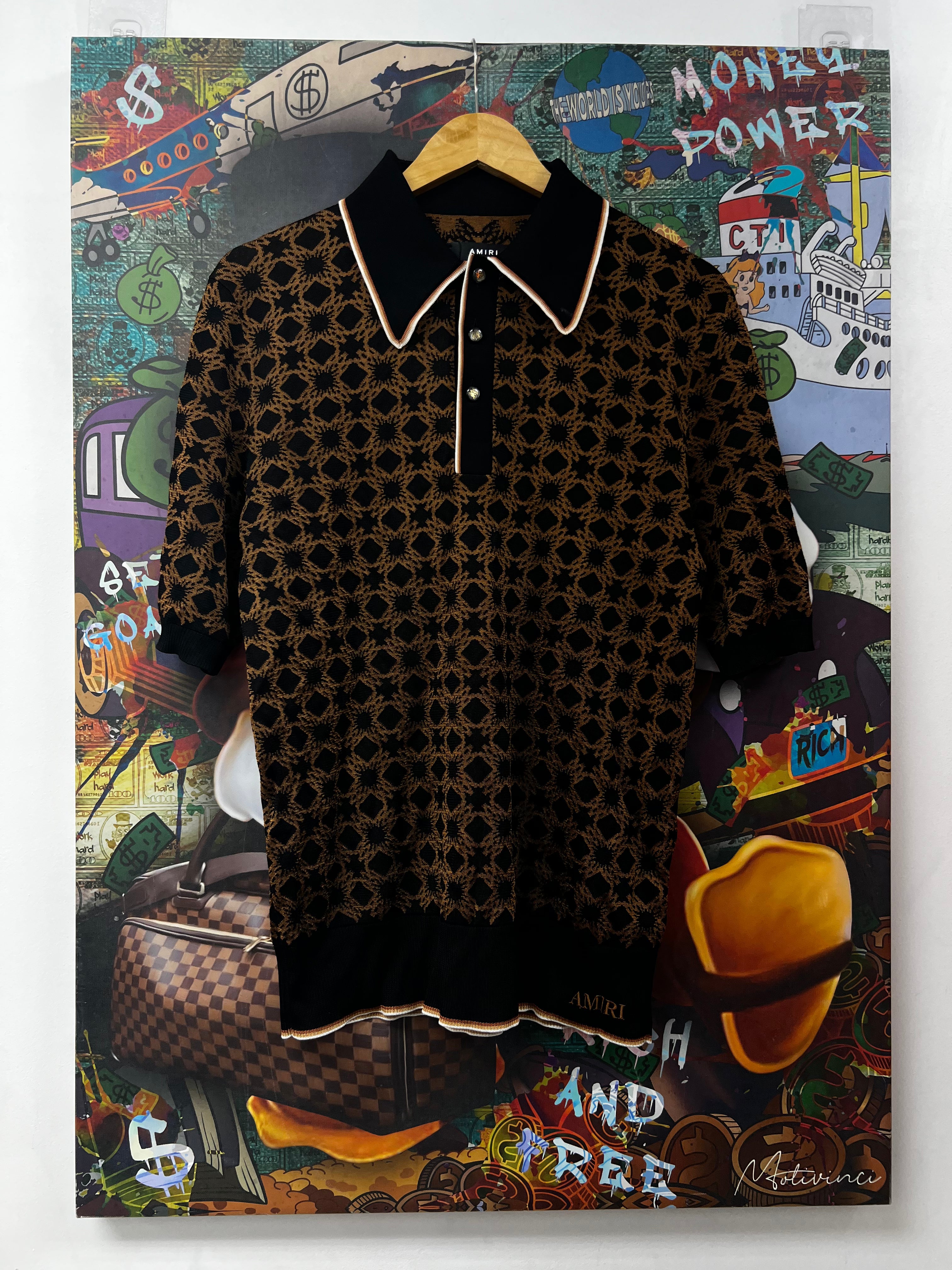 Amiri Black Brown MA Quad Logo Polo