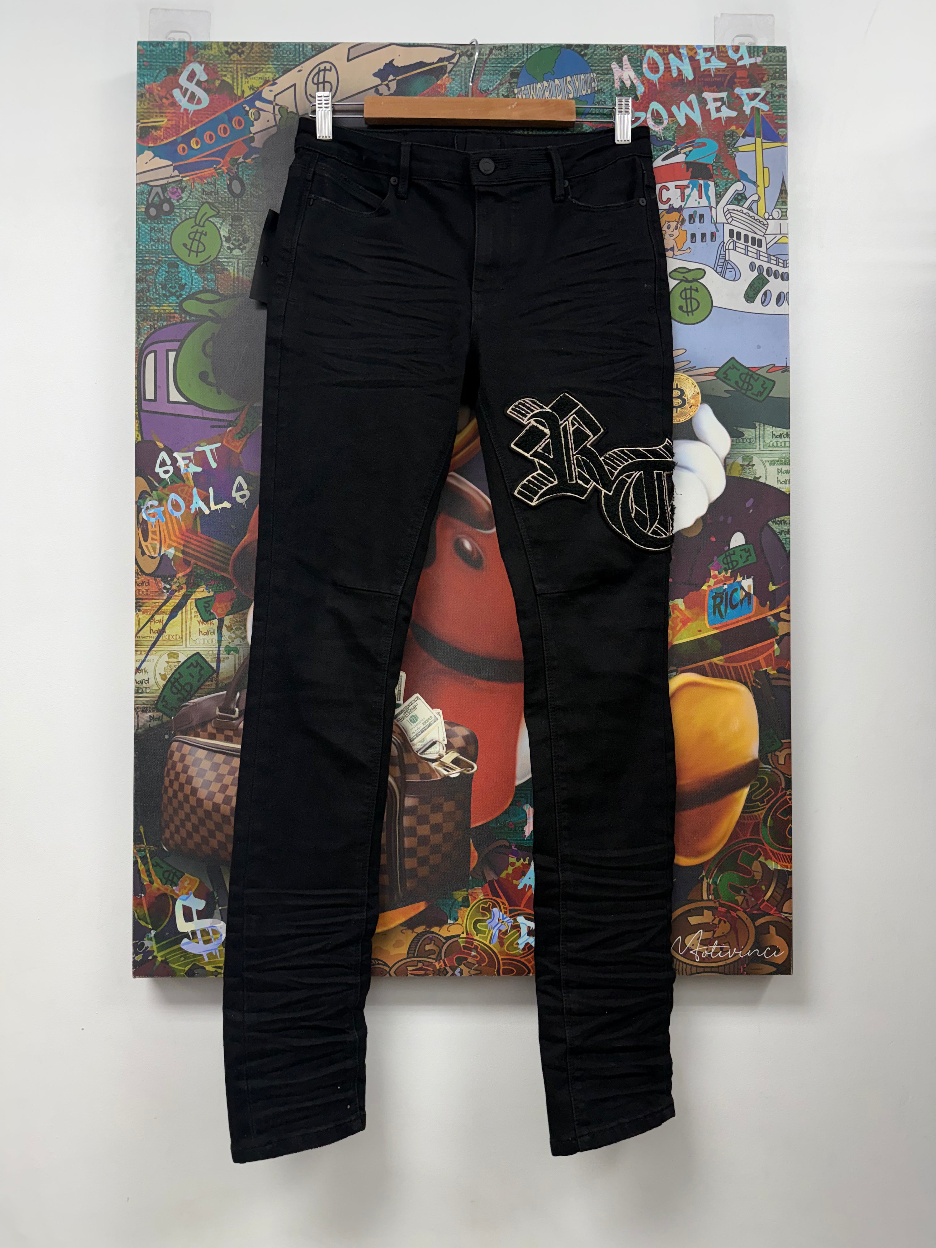 RTA Black Gold Patch Jeans