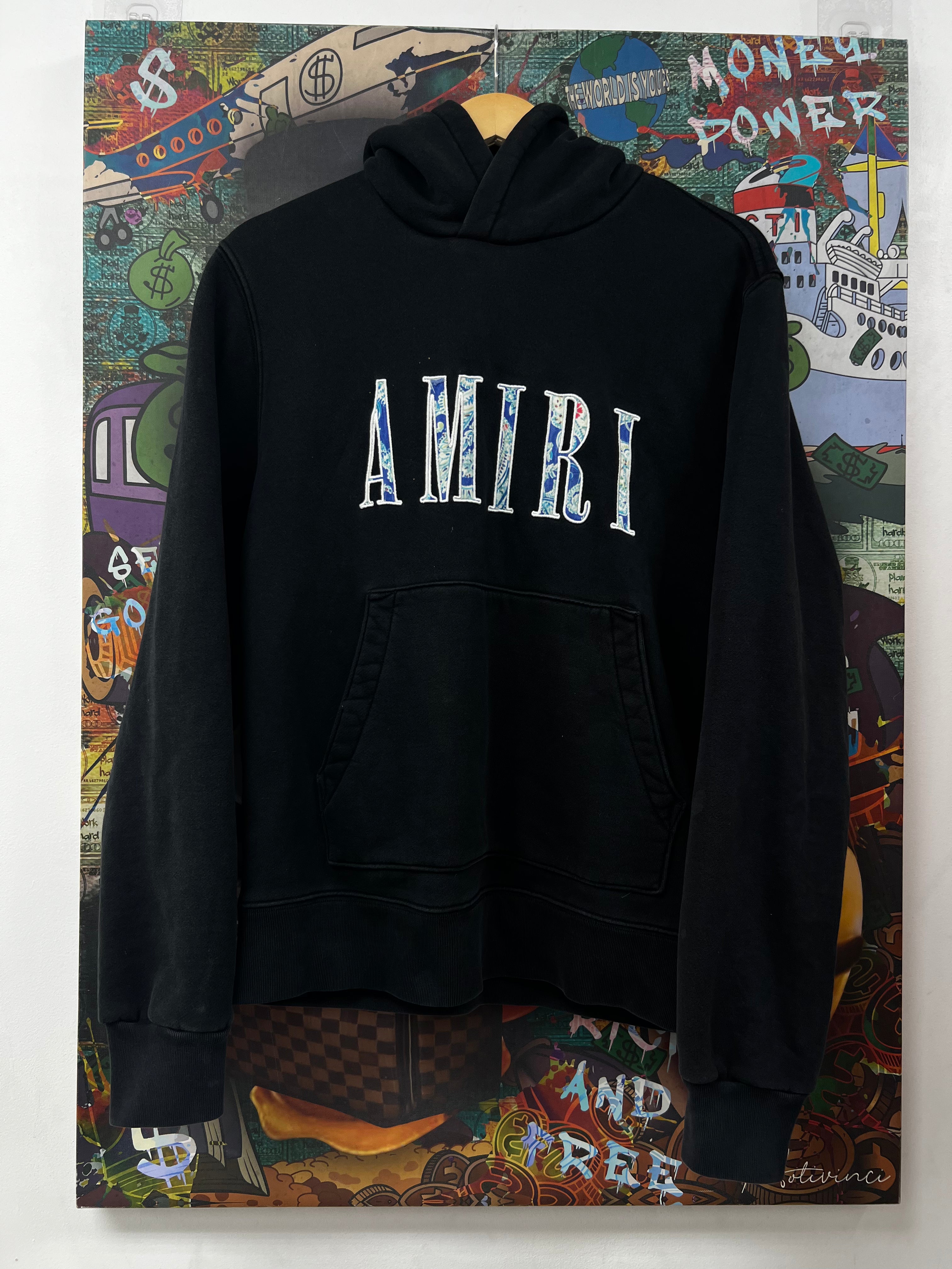 Amiri Black Blue Green Floral Core Logo Hoodie