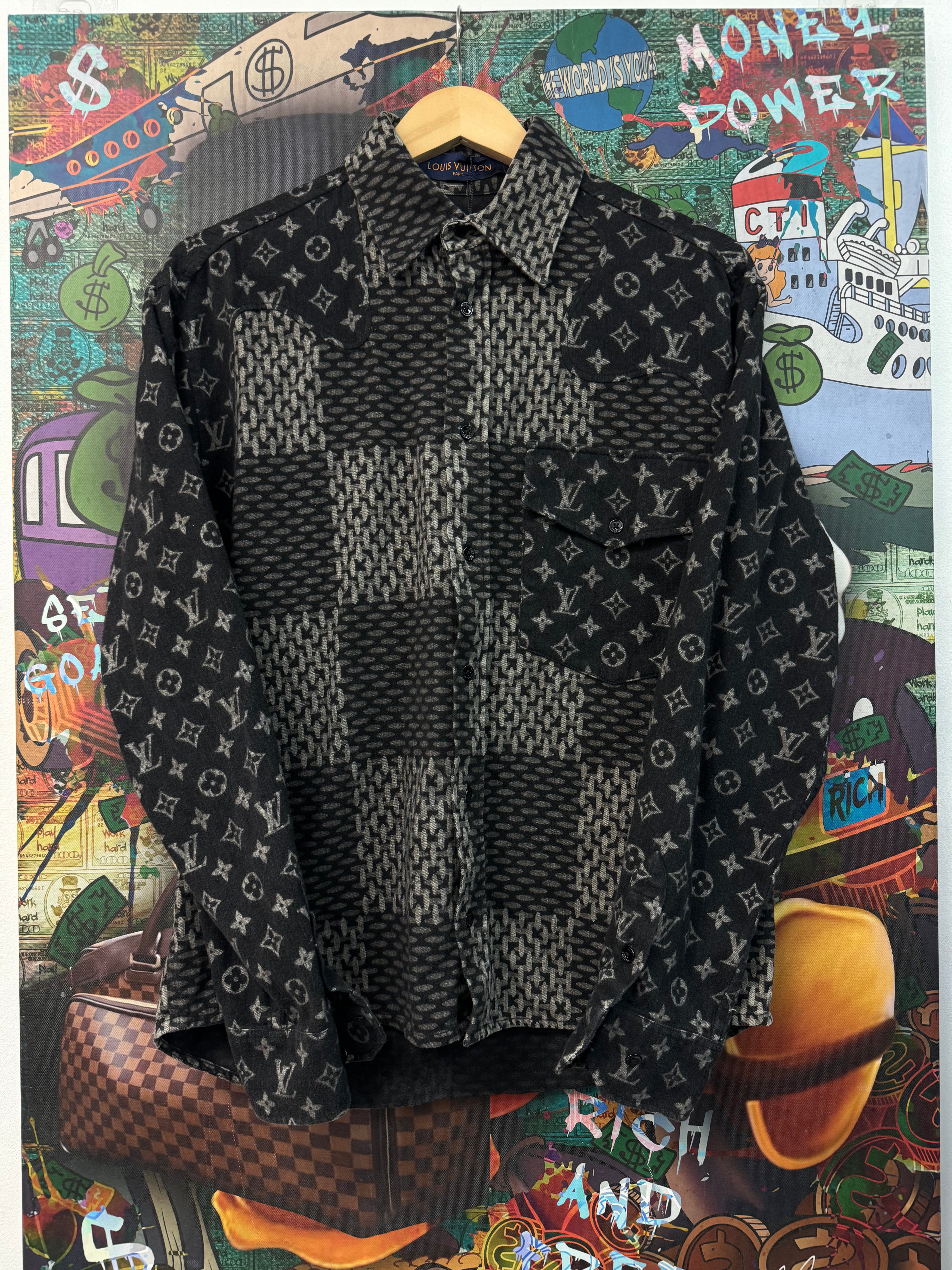 Louis Vuitton Patchwork Flannel Grey Button Up