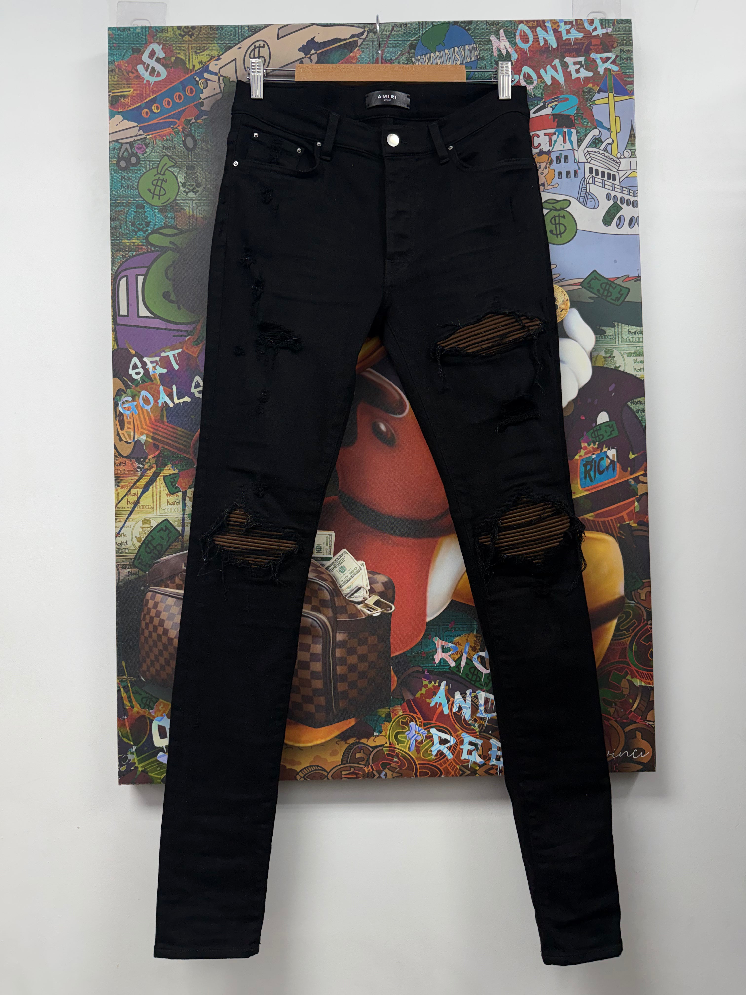 Amiri MX1 Black Brown Ultra Suede Patch Jeans