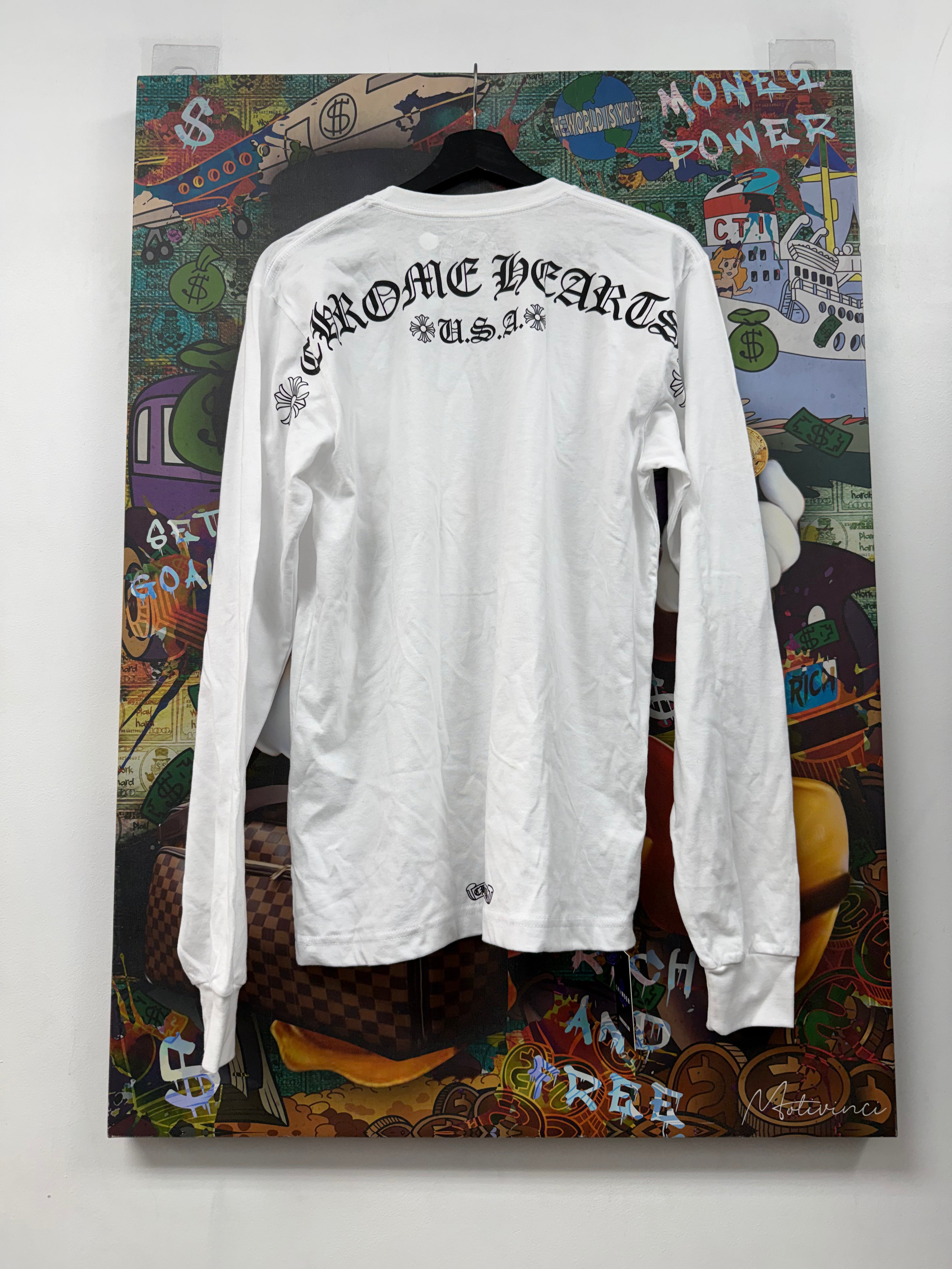 Chrome  Hearts White T-Bar USA Shoulder Logo Long Sleeve