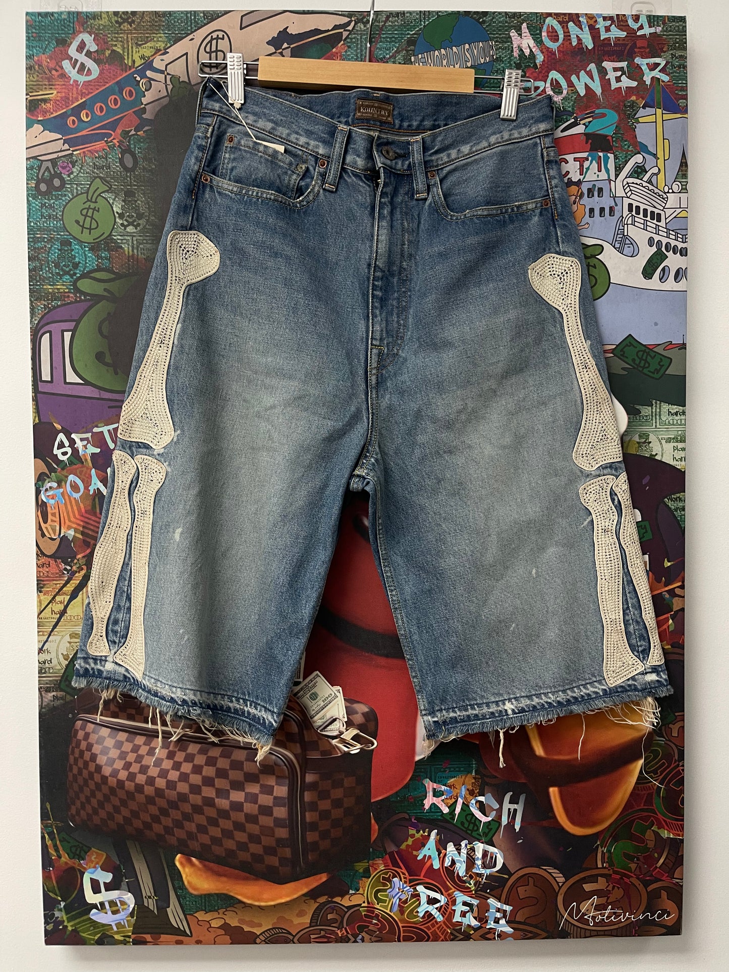 Kapital Bone Denim Shorts Blue New With Tags