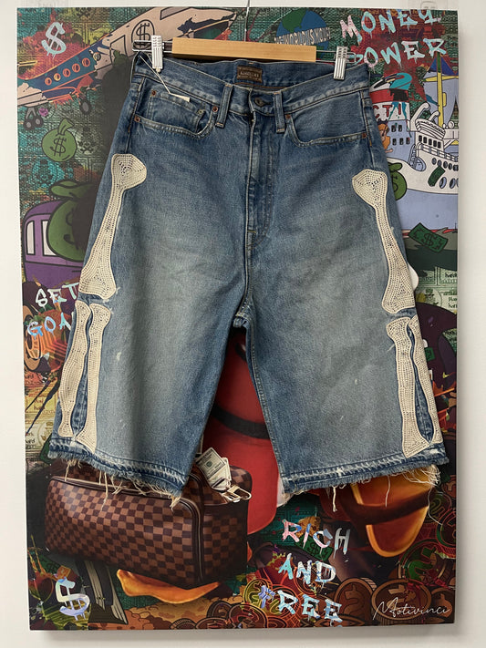Kapital Bone Denim Shorts Blue New With Tags