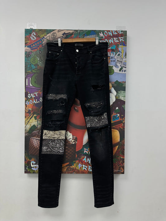 Amiri Jeans Black Paisley Patchwork Used 32 N/A