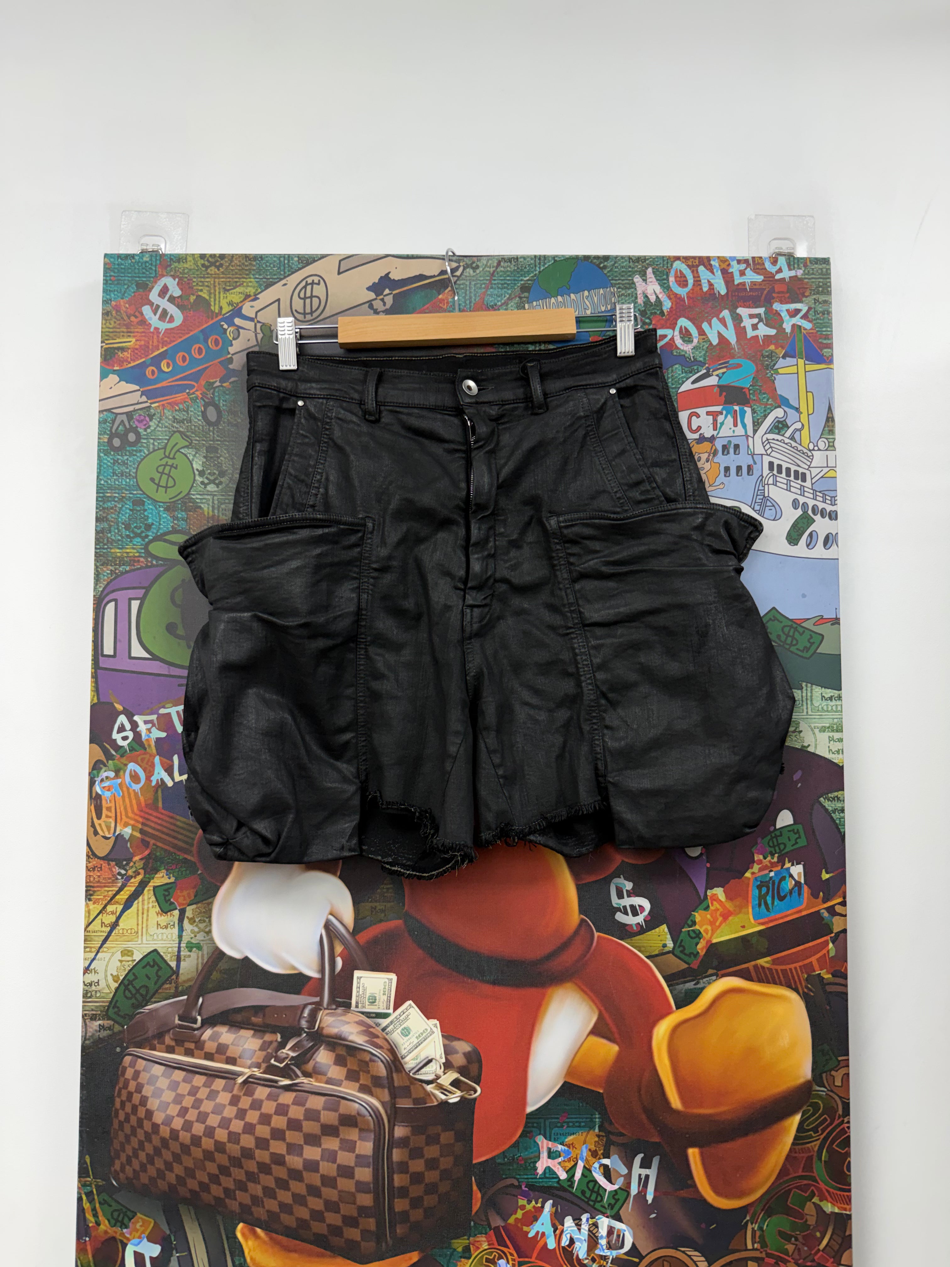 Rick Owens Black Wax Cargo Shorts