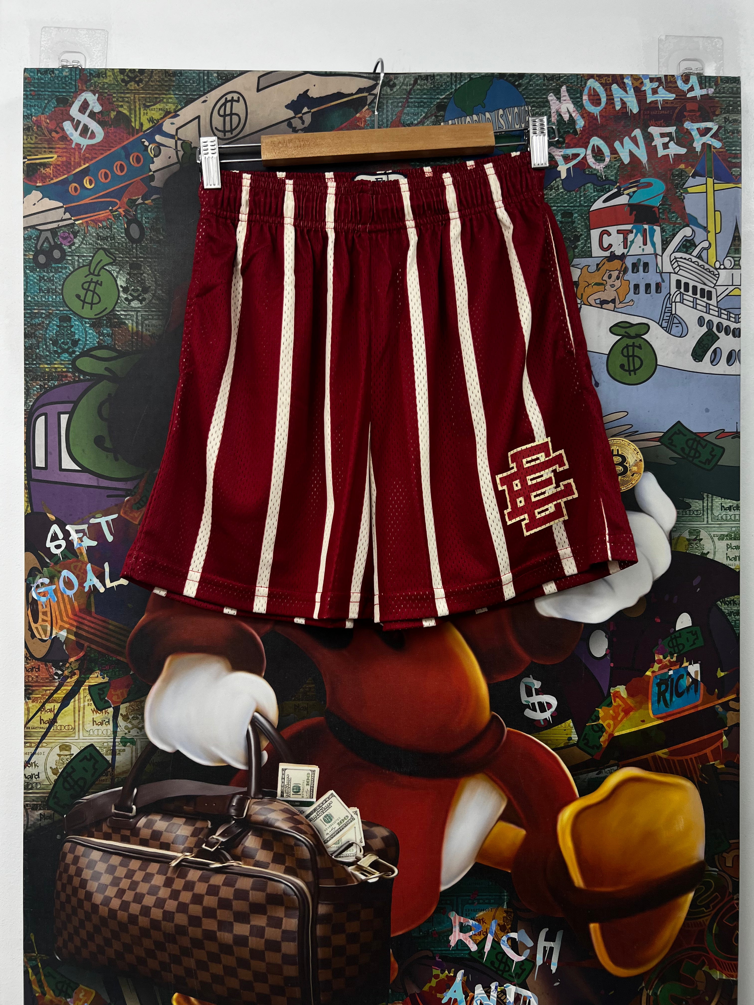 Eric Emanuel Brick Red Pattern Stripe Shorts
