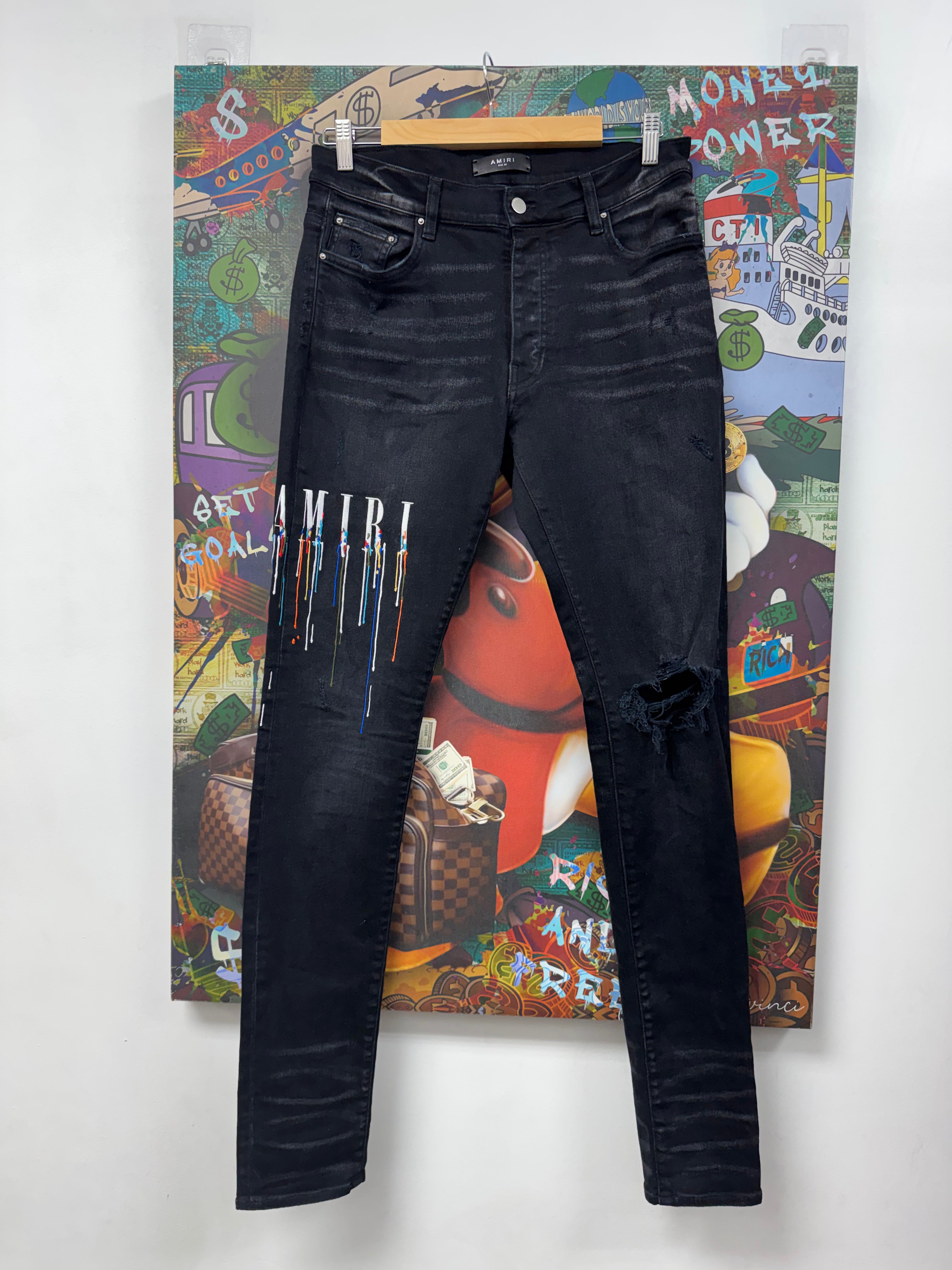 Amiri Black Wash Paint Drip Jeans