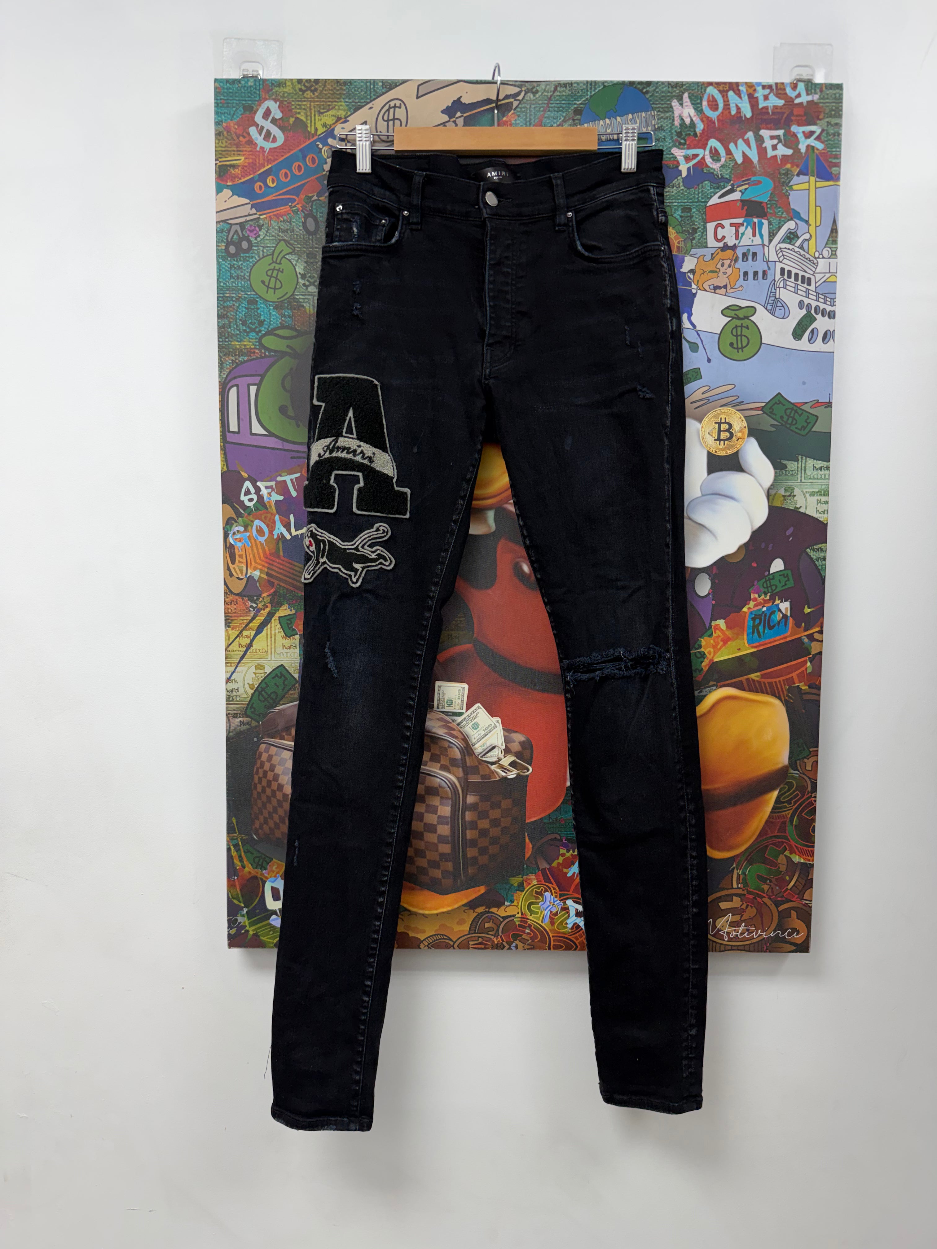 Amiri Black Wash A Patch Jeans