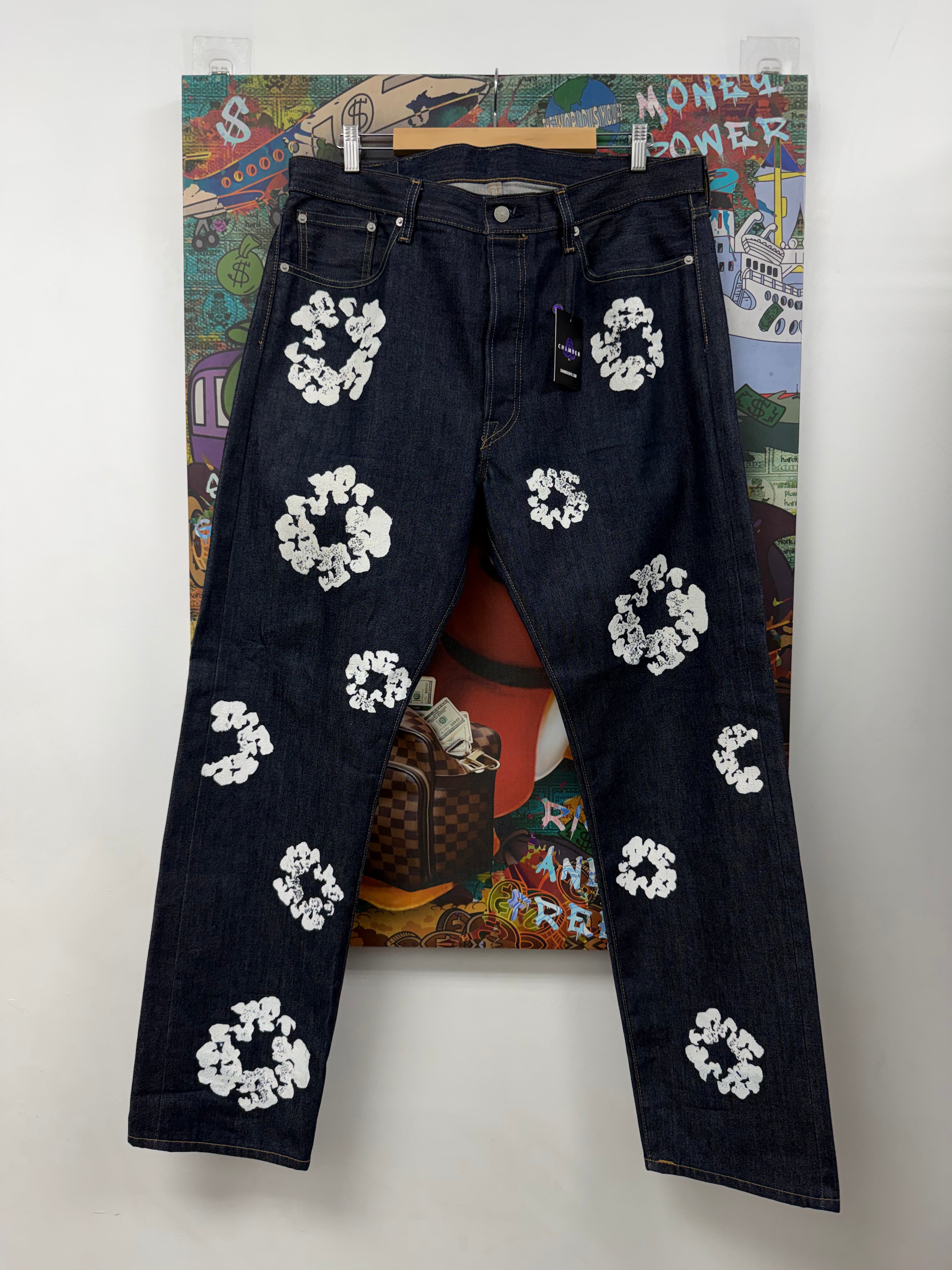 Denim Tears Navy Selvedge Cotton Wreath Jeans