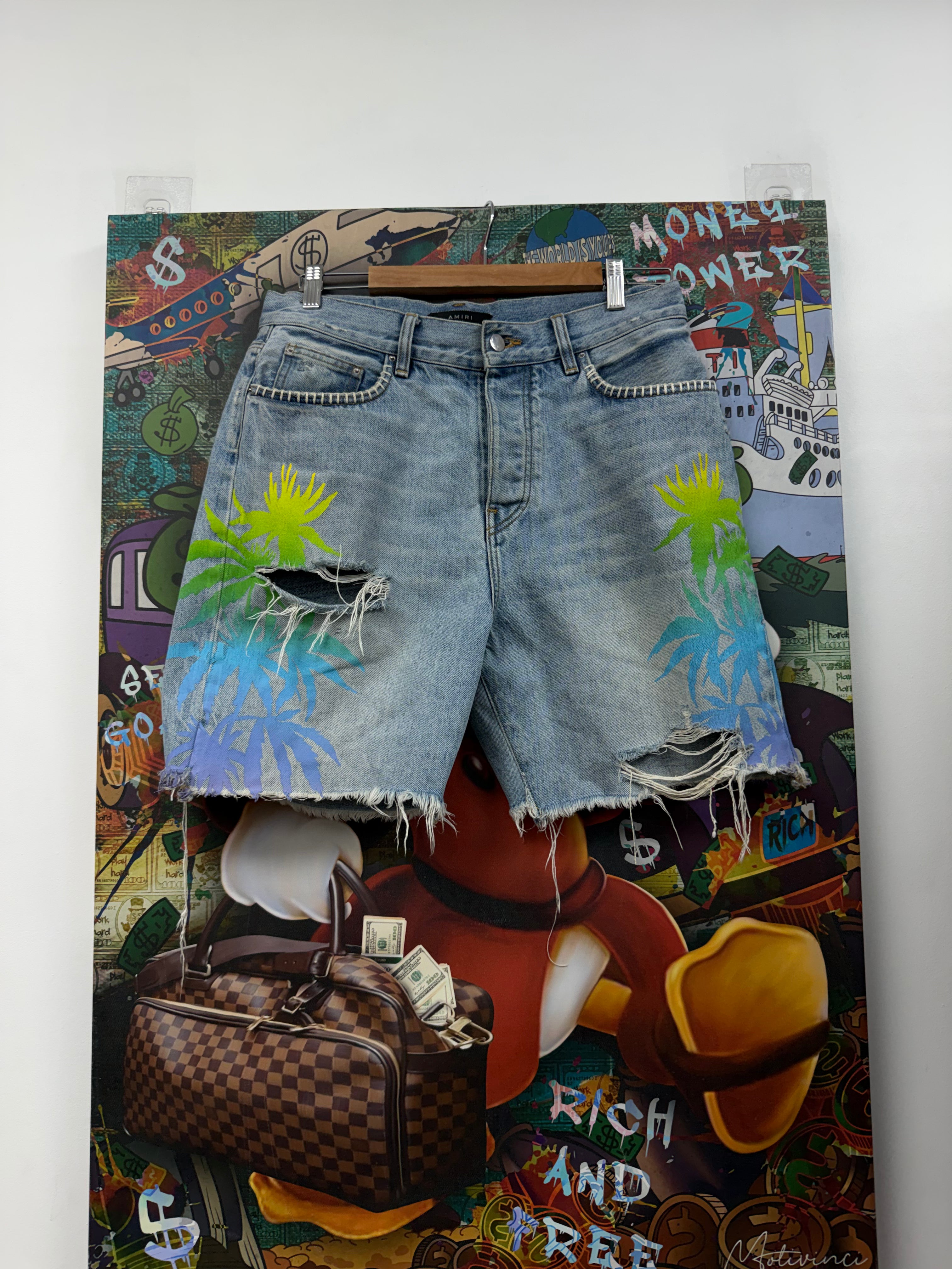 Amiri Light Wash Palm Angels Jean Shorts