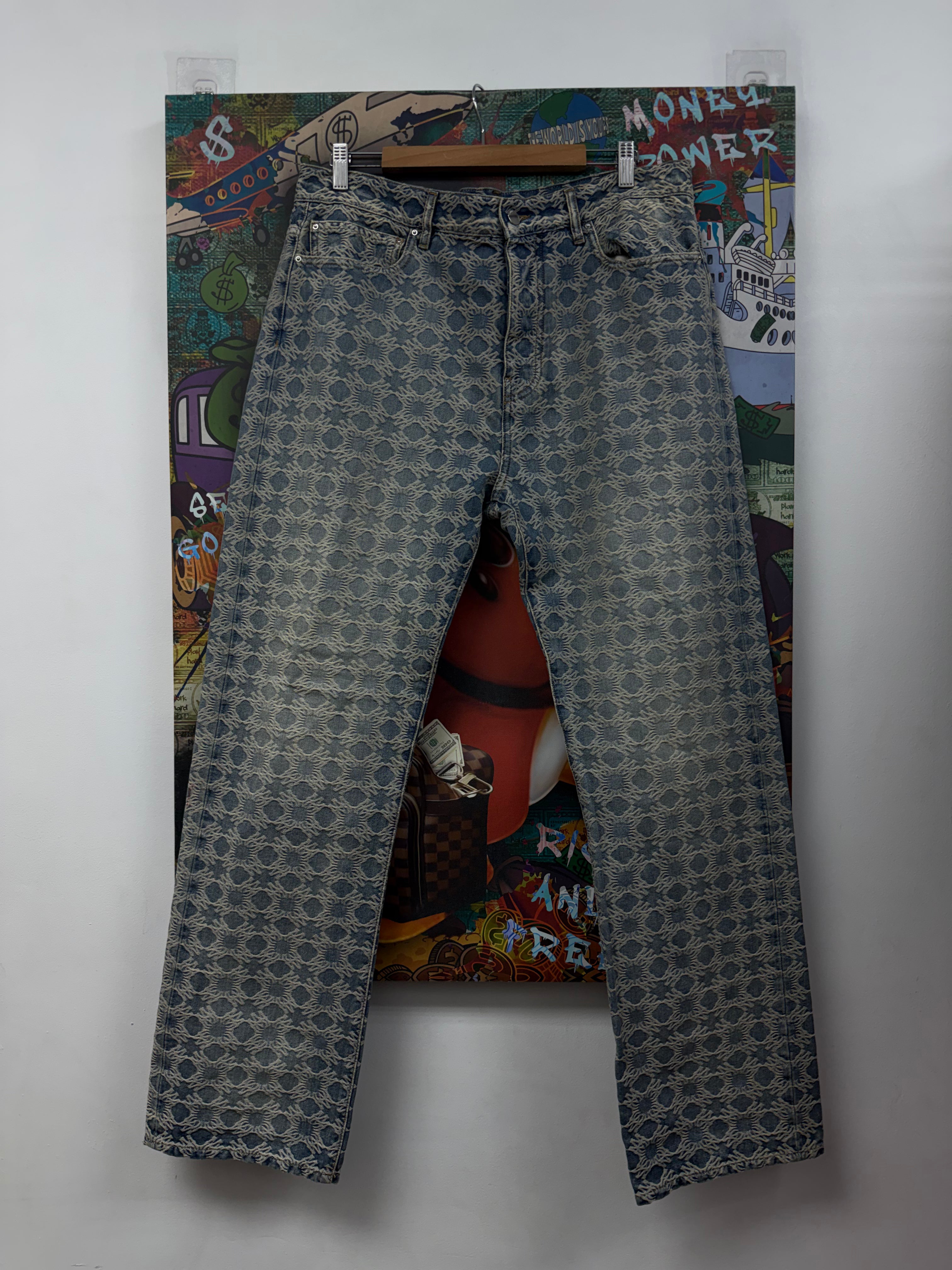 Amiri Light Wash MA Logo Wide Leg Jeans