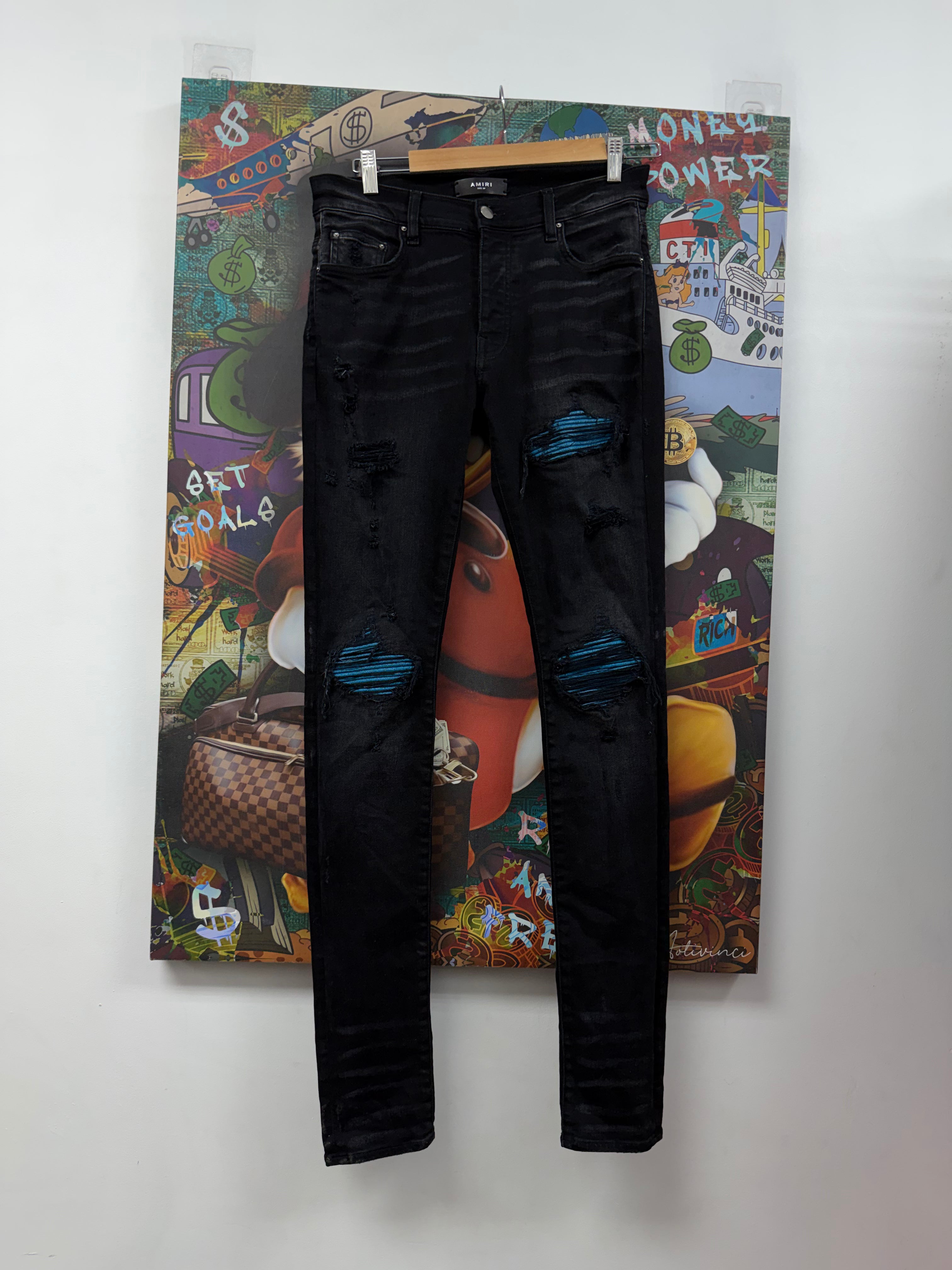 Amiri MX1 Black Blue Crackle Jeans