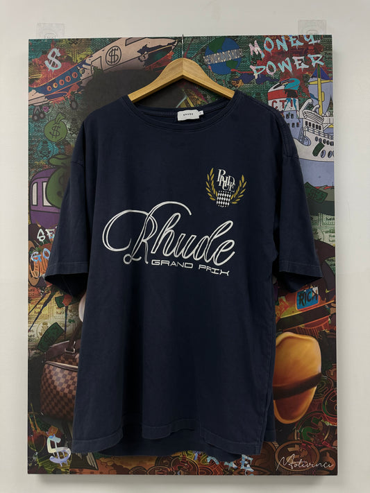 Rhude Grand Prix Tee Navy Yellow Used XL