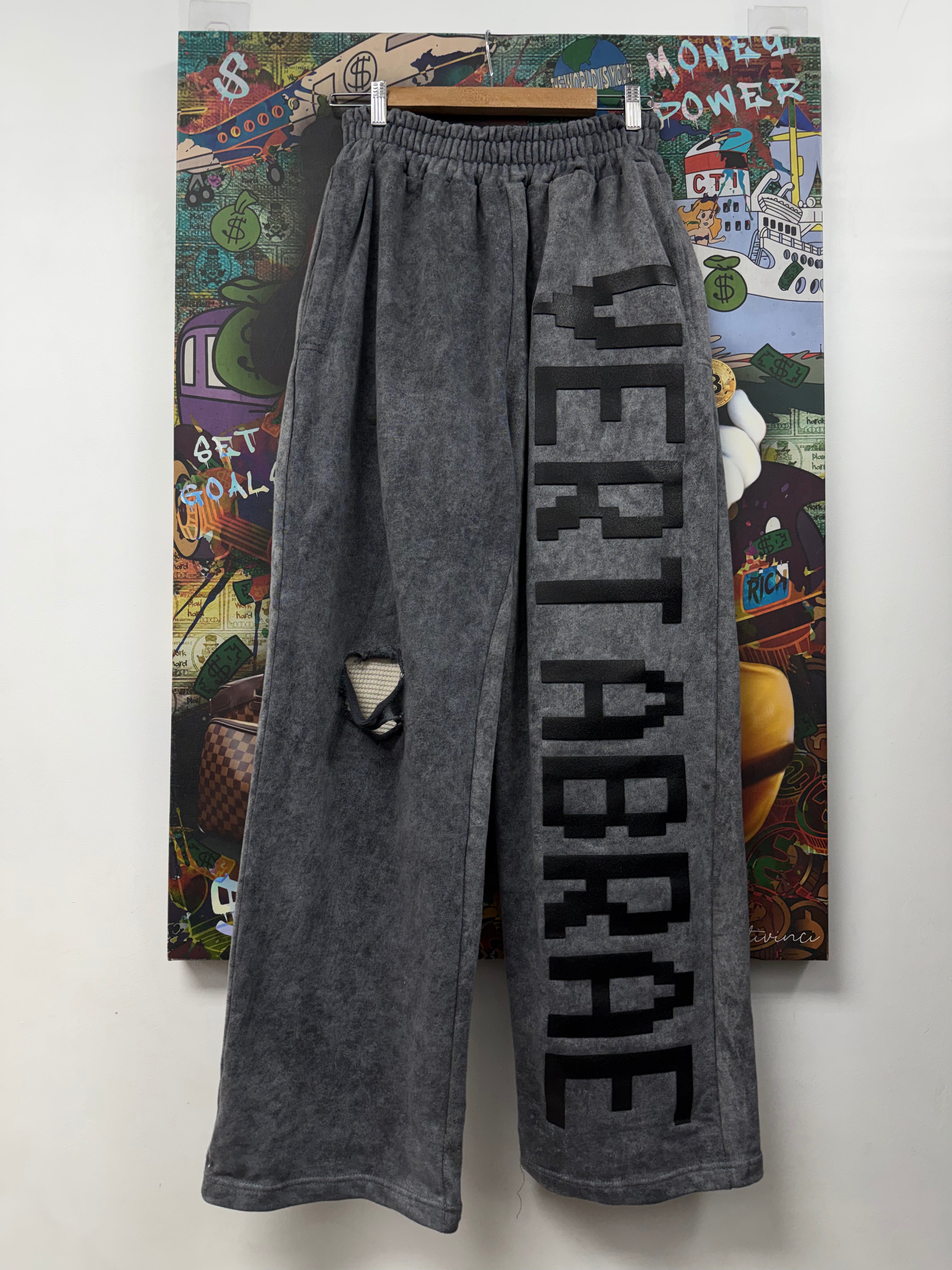 Vertabrae Grey Black Distressed Sweats