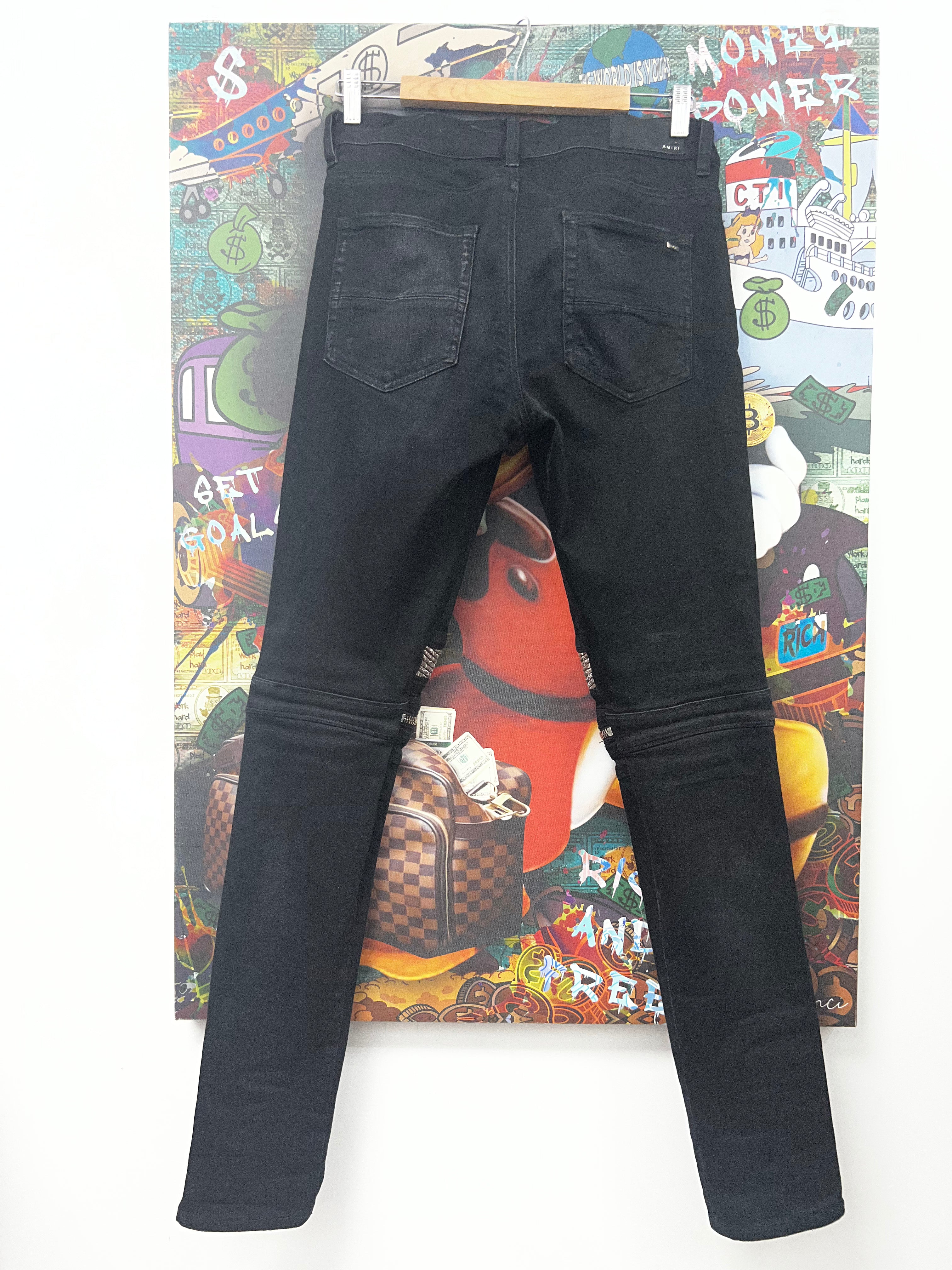 Amiri MX2 Black Wash Brown Paisley Patch Jeans