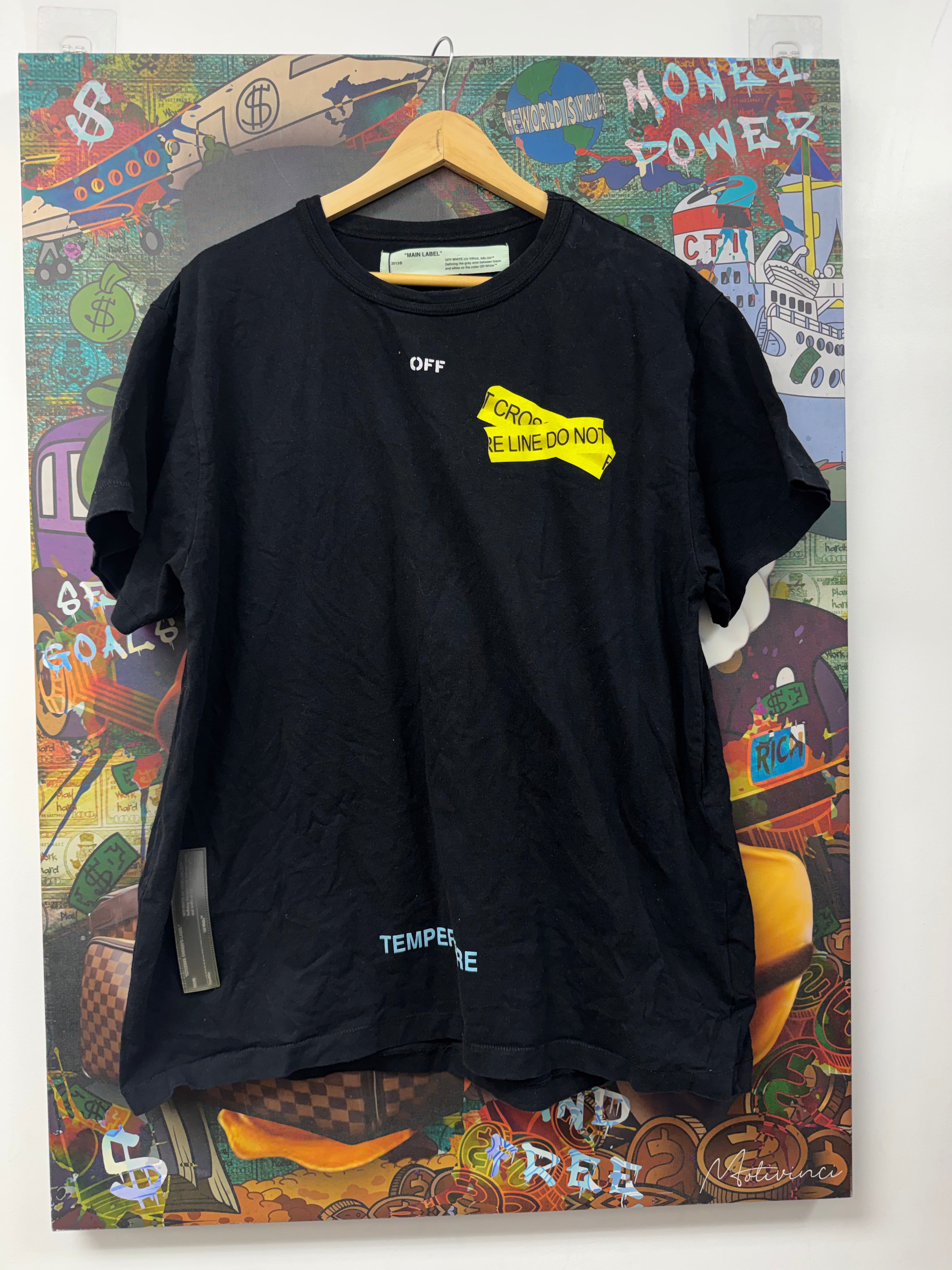 Off White Black Fire Line Do Not Cross Tee