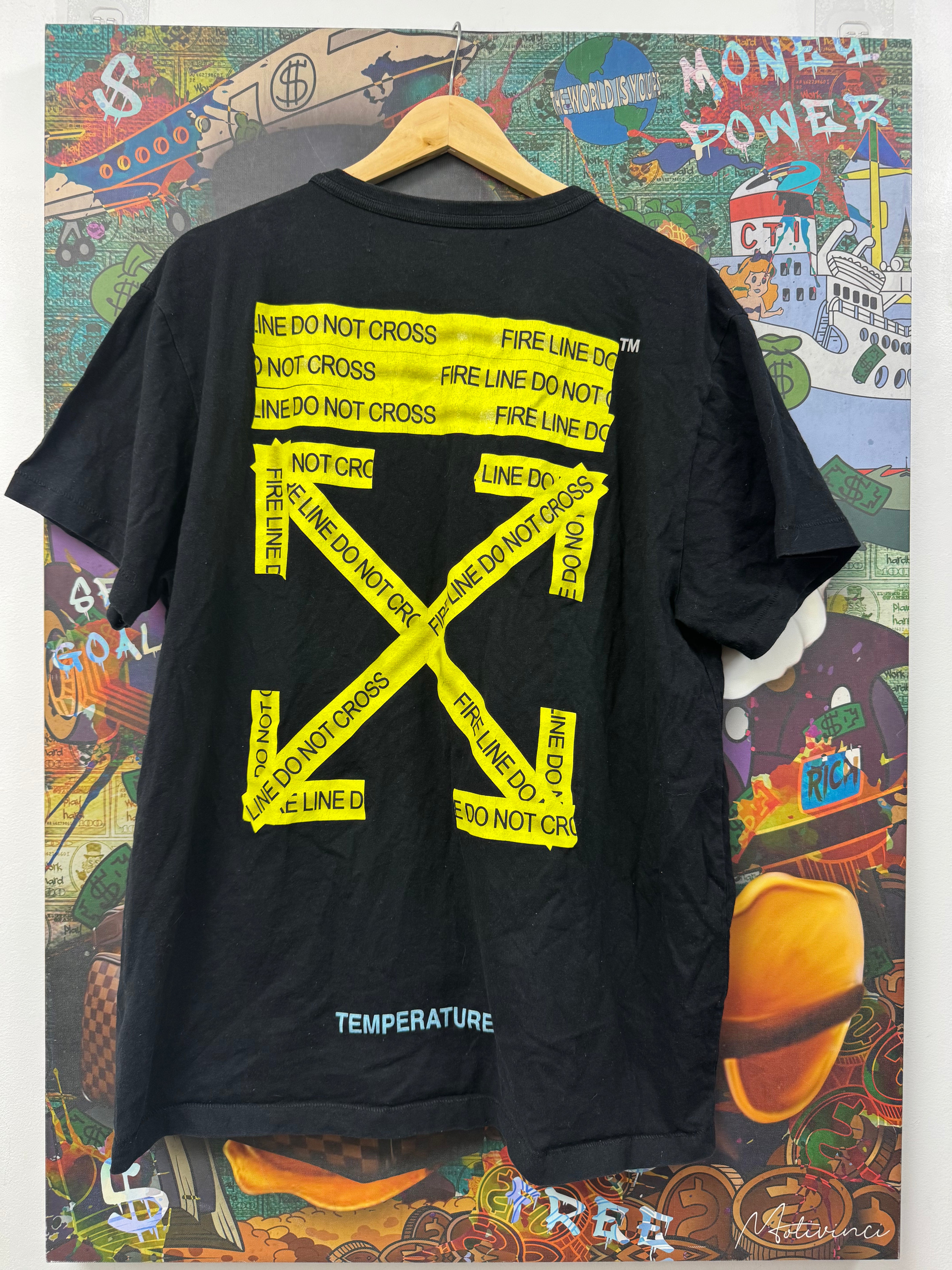 Off White Black Fire Line Do Not Cross Tee
