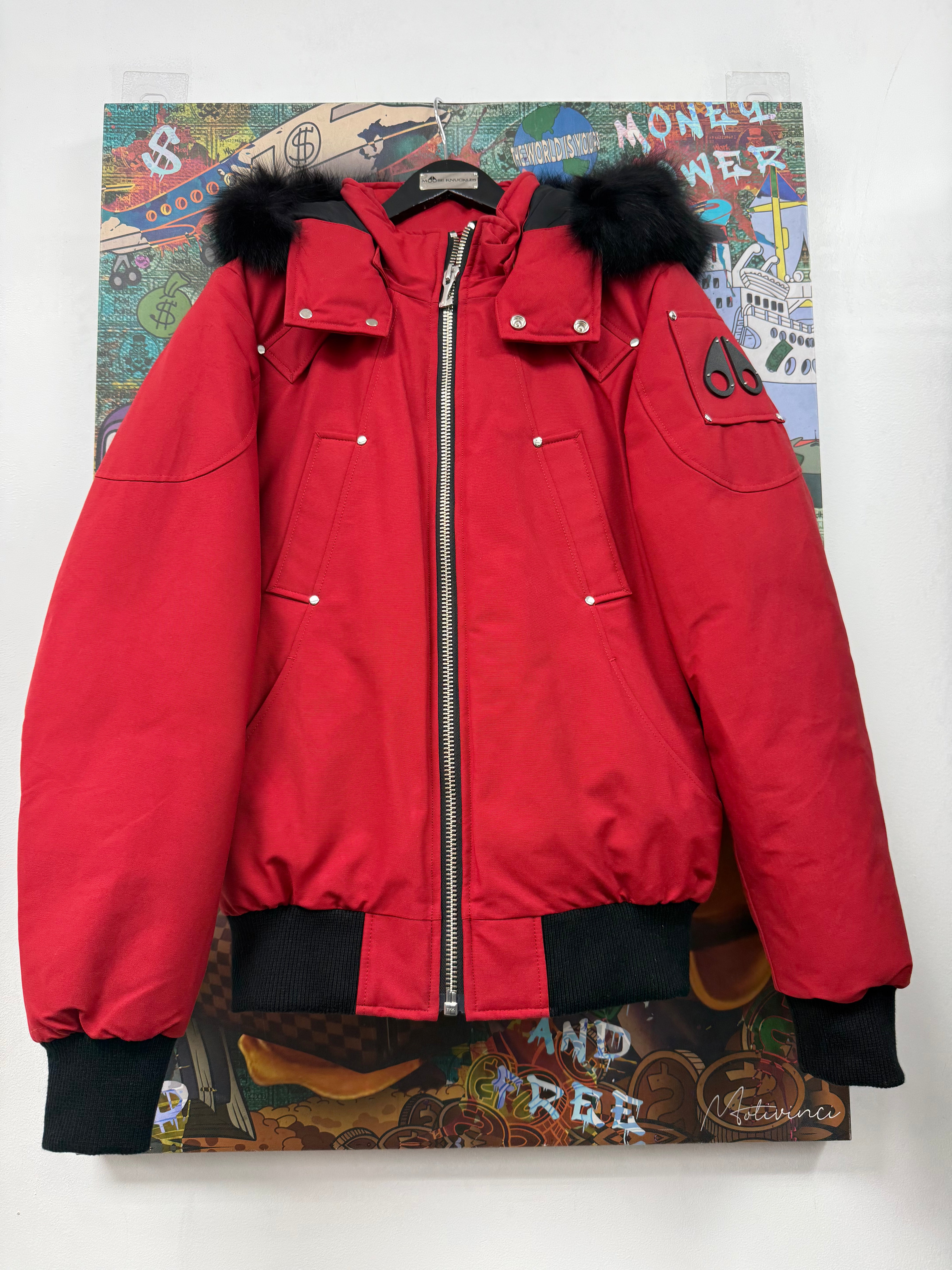 Moose Knuckles Red Bomber Jacket