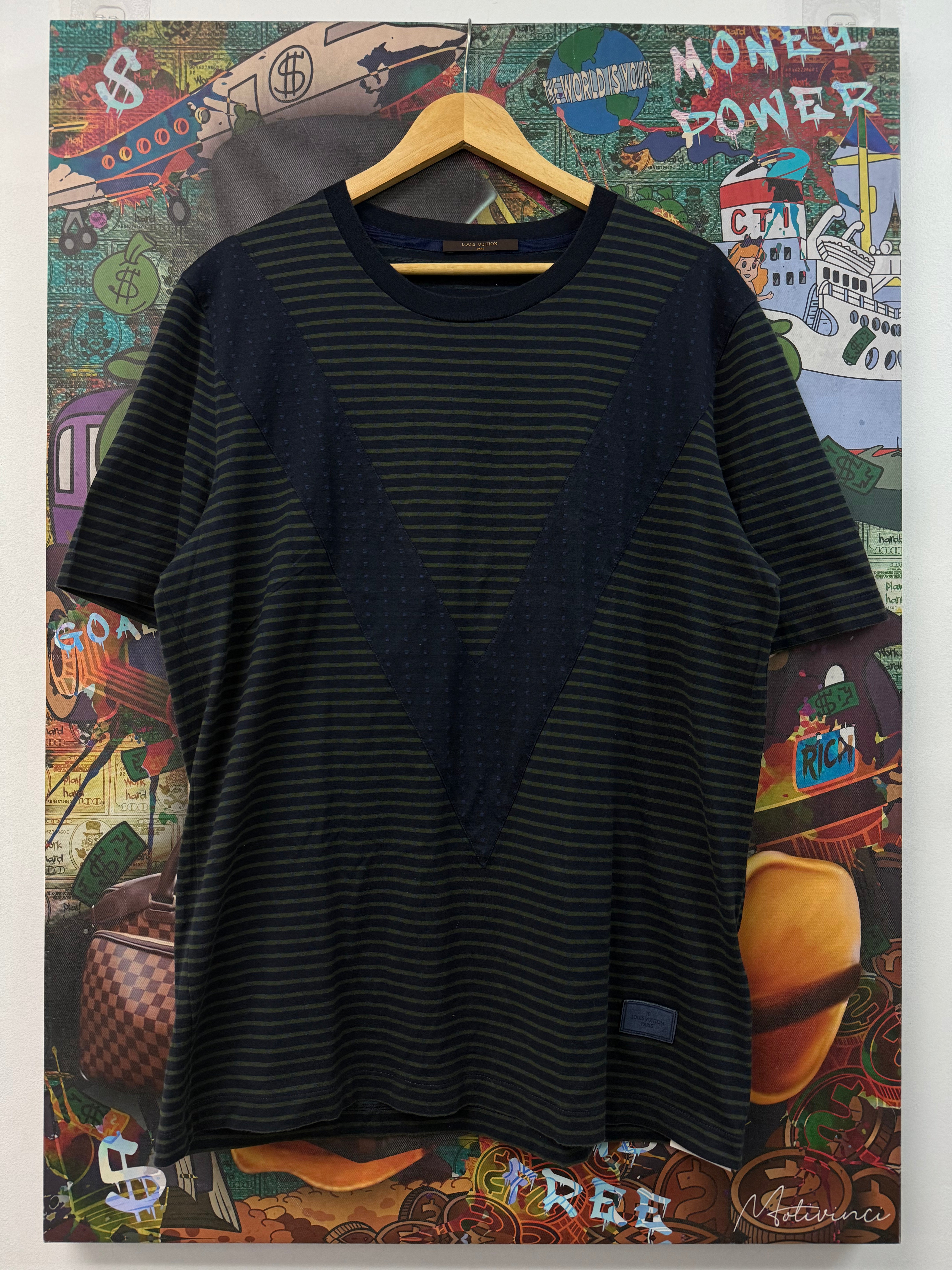 Louis Vuitton Green Blue Striped V Tee