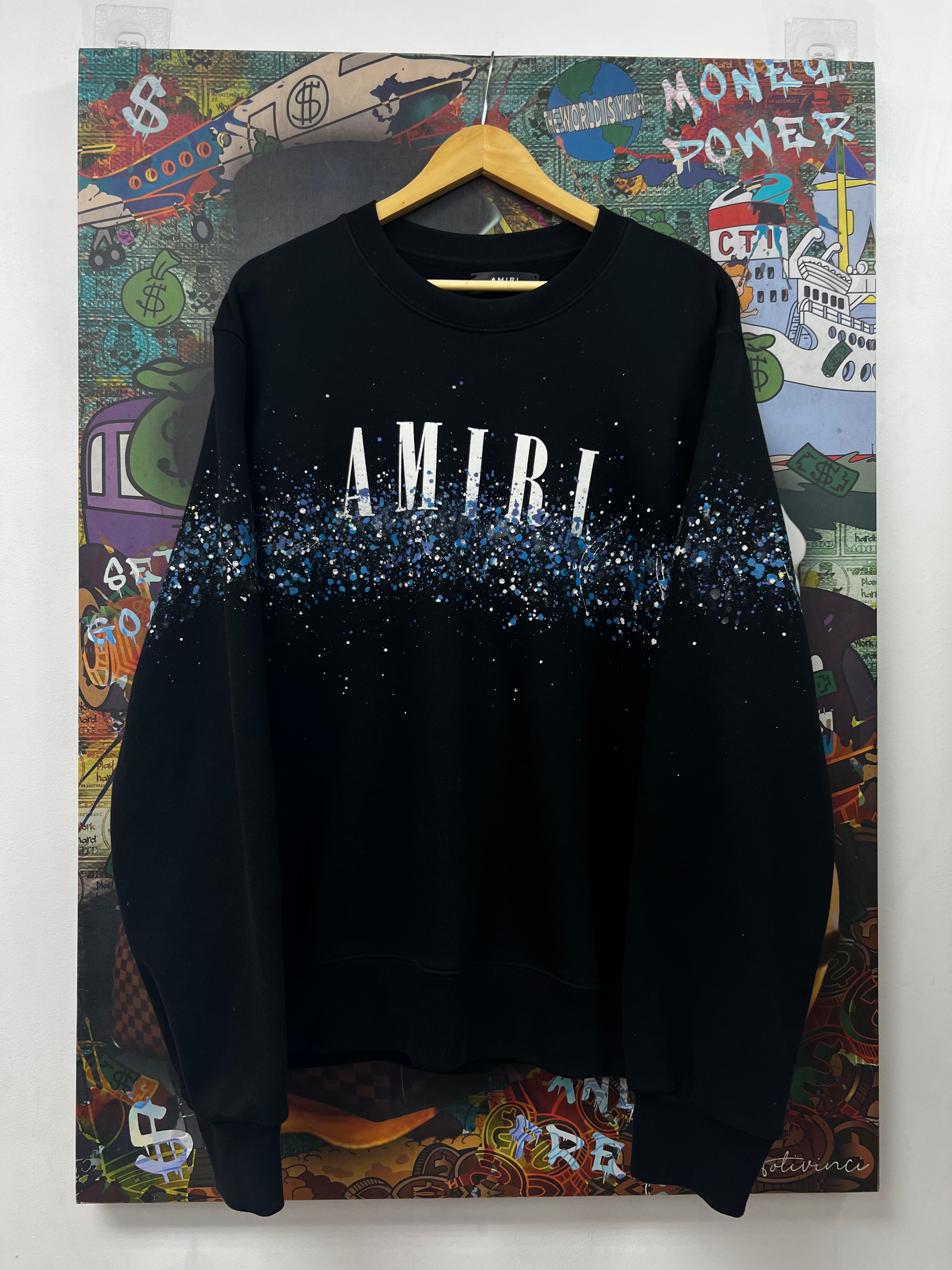 Amiri Black Crystal Splatter Core Logo Crewneck
