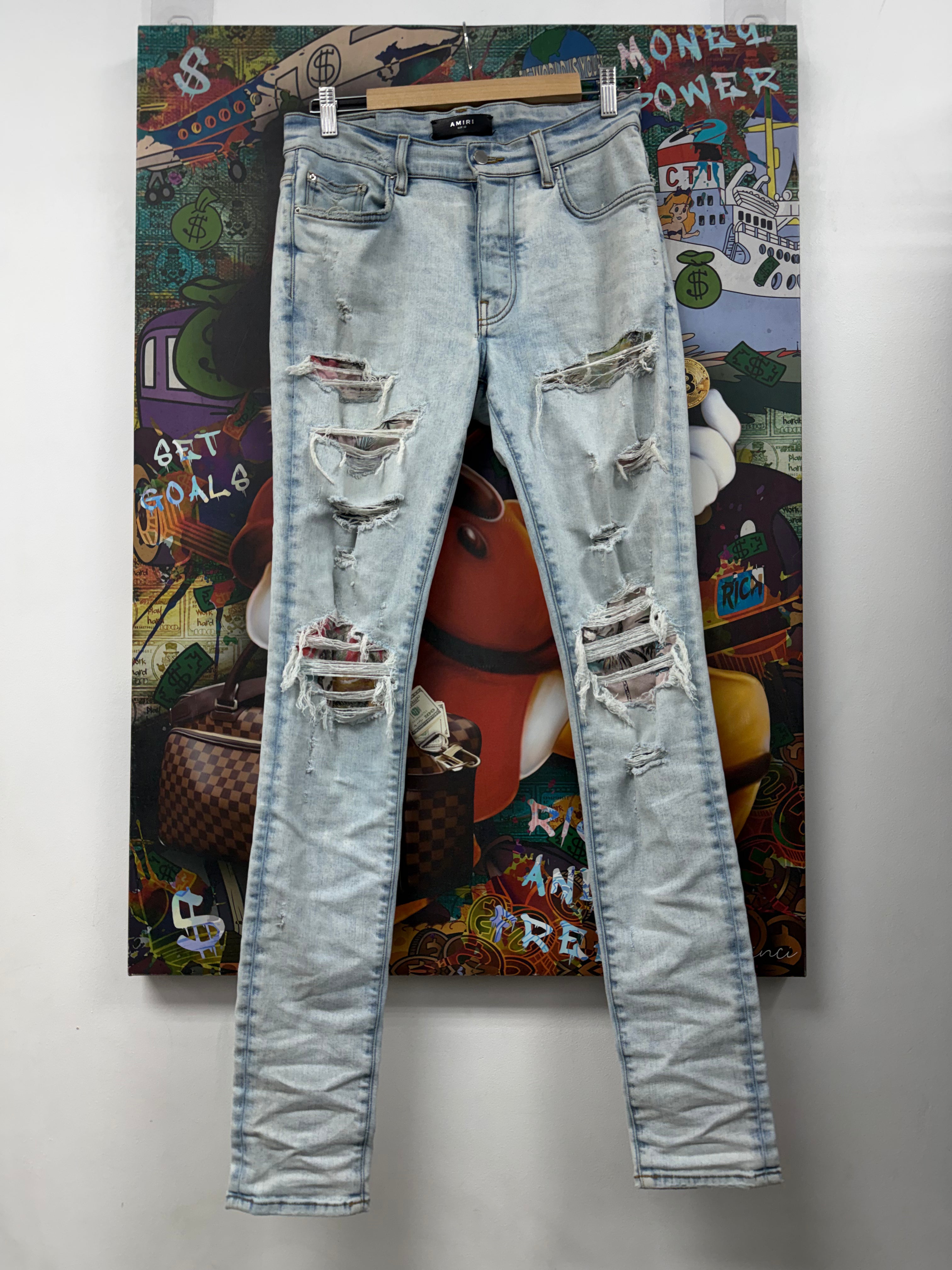 Amiri Light Wash Floral Patchwork Jeans