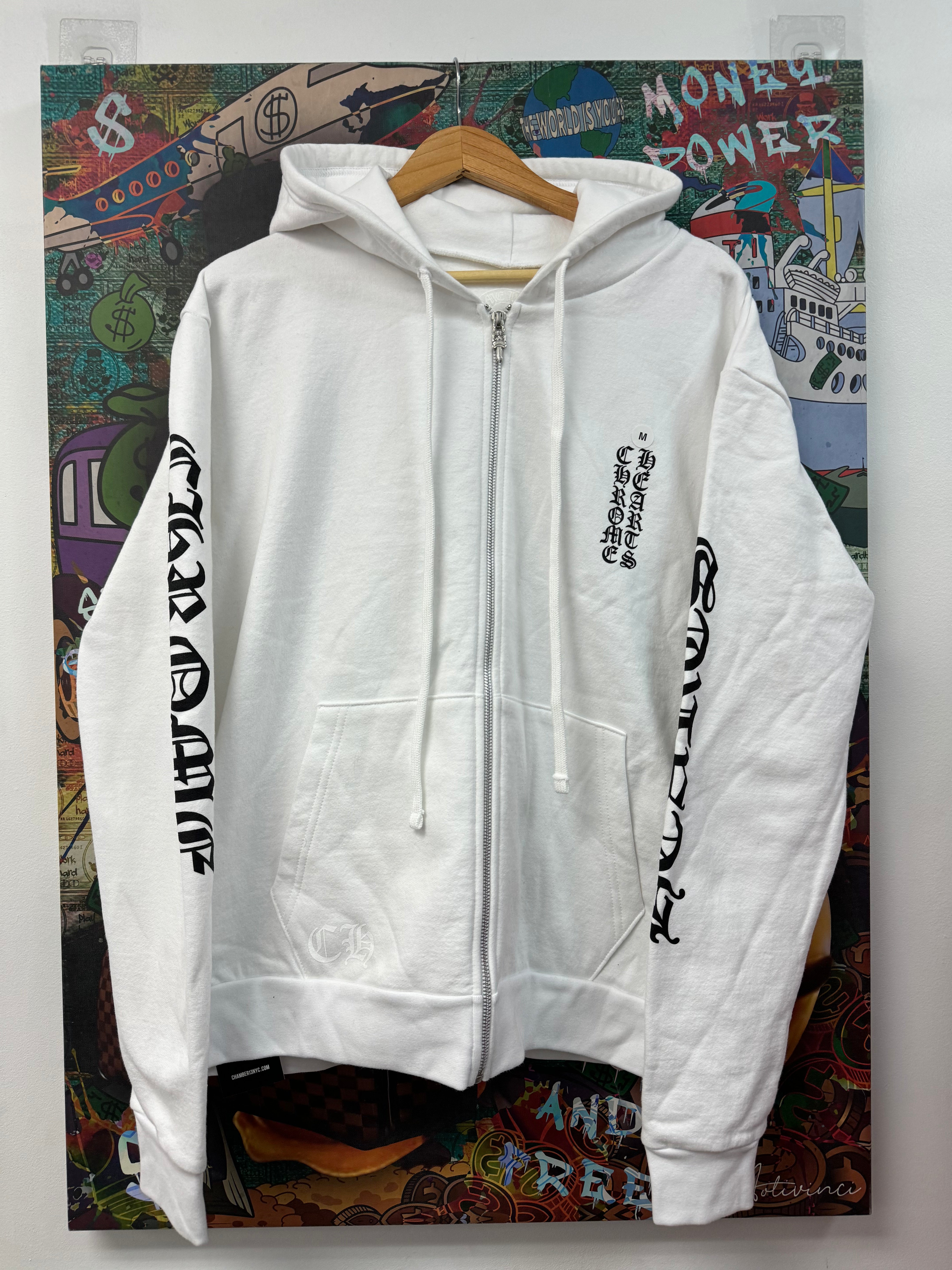 Chrome Hearts White Black Vertical Logo Zip Up