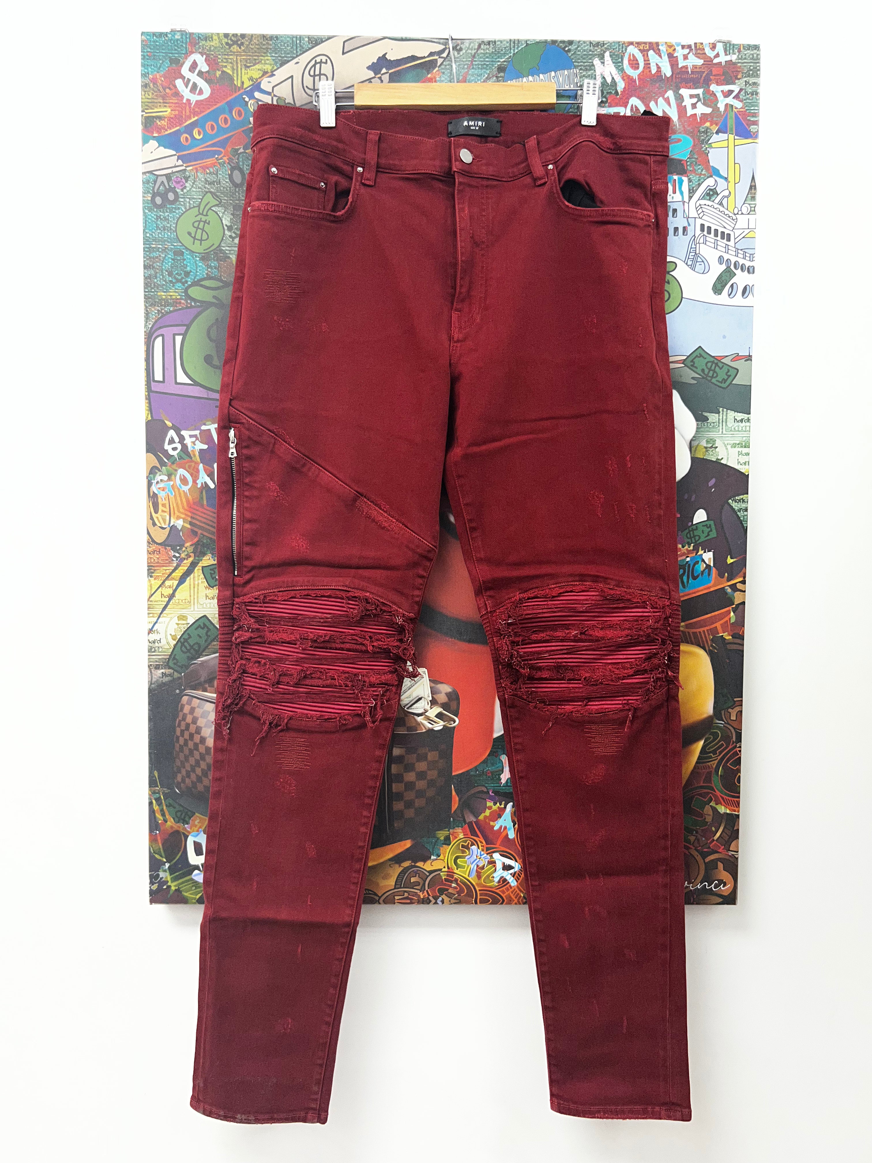 Amiri Red Tonal Patch Zipper Jeans