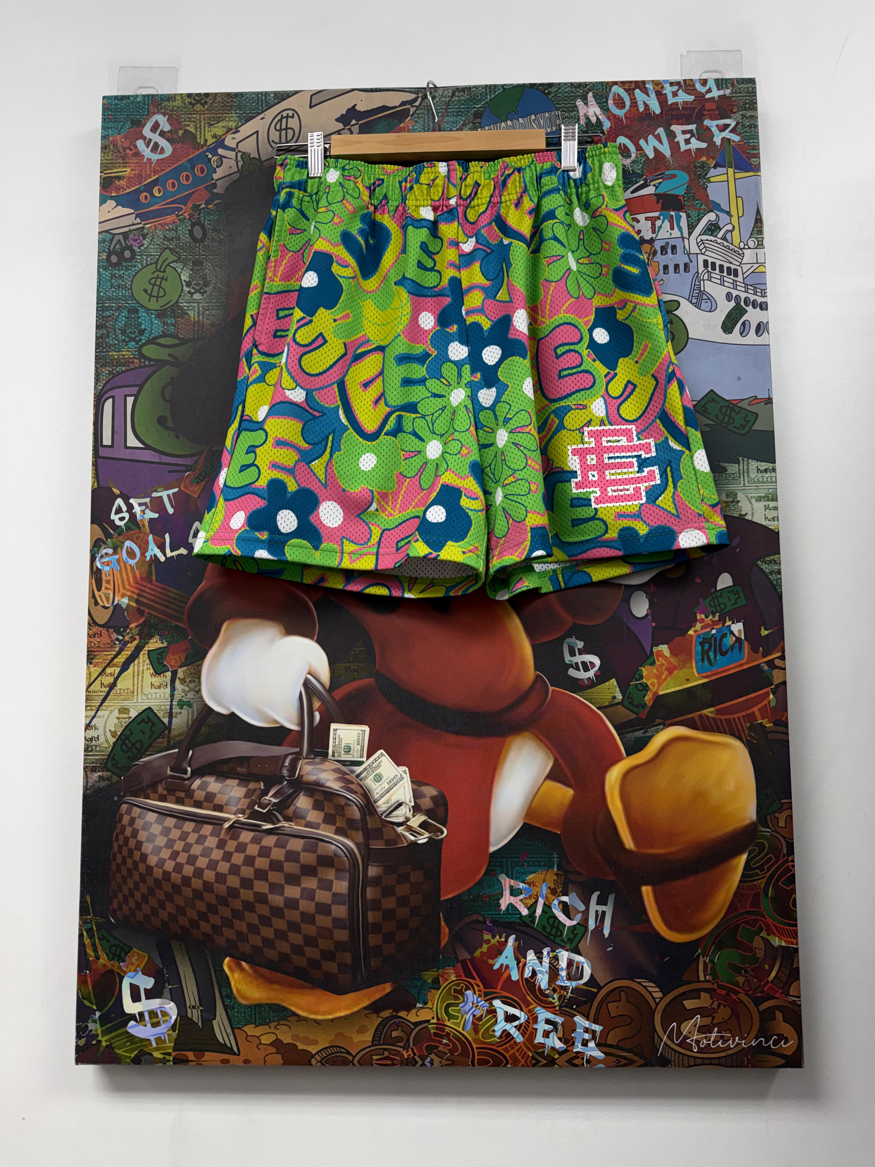 Eric Emanuel Green Pink Bubble Letters Shorts