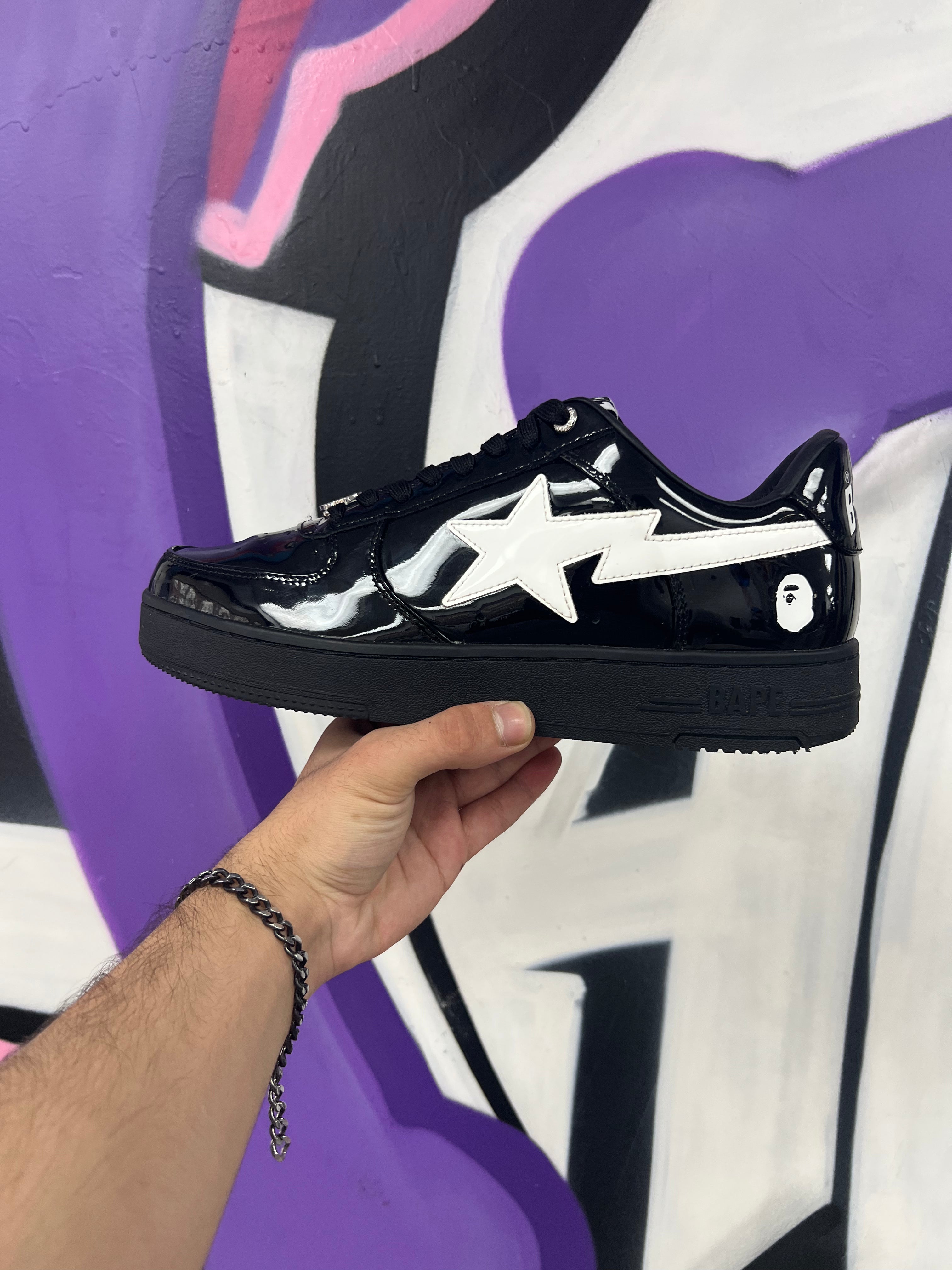 BAPE Black White Patent Leather Sneakers