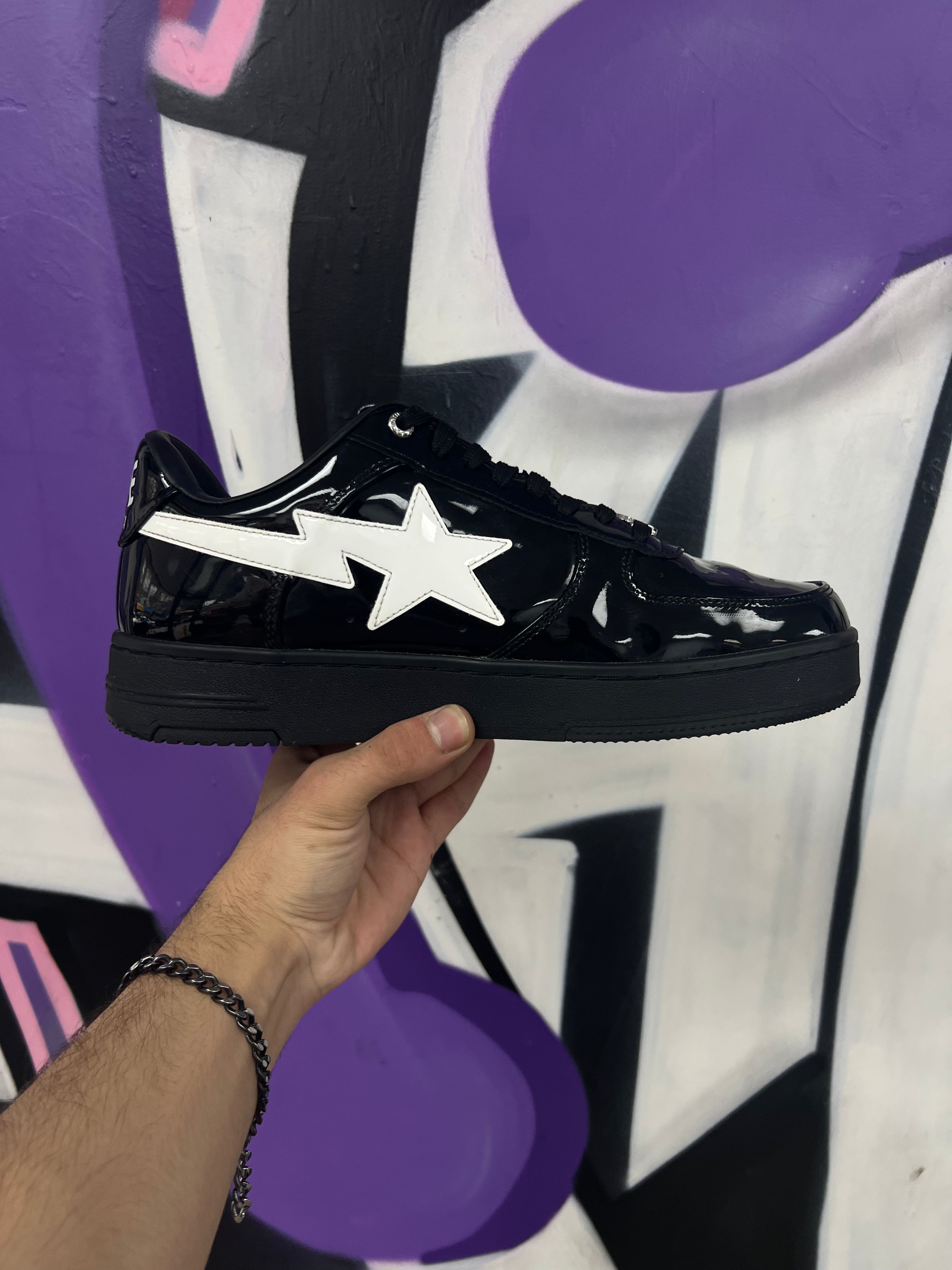 BAPE Black White Patent Leather Sneakers