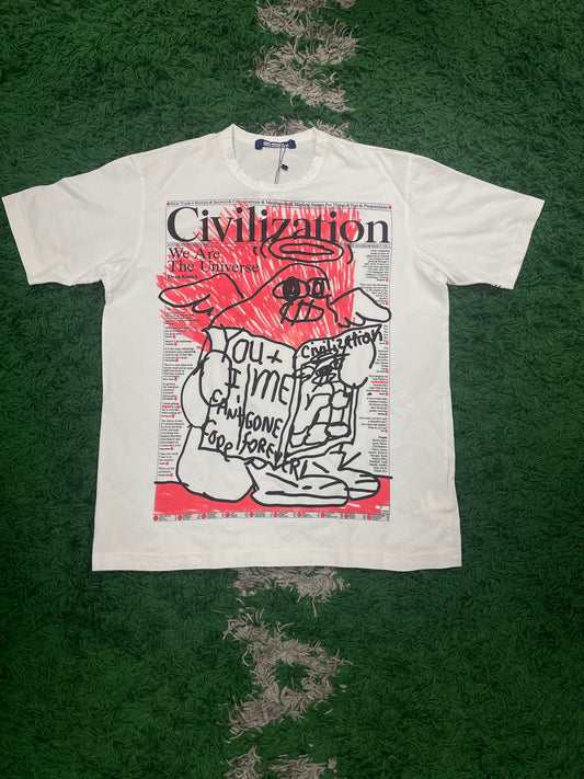 CDG Newspaper Tee White Red Used Large