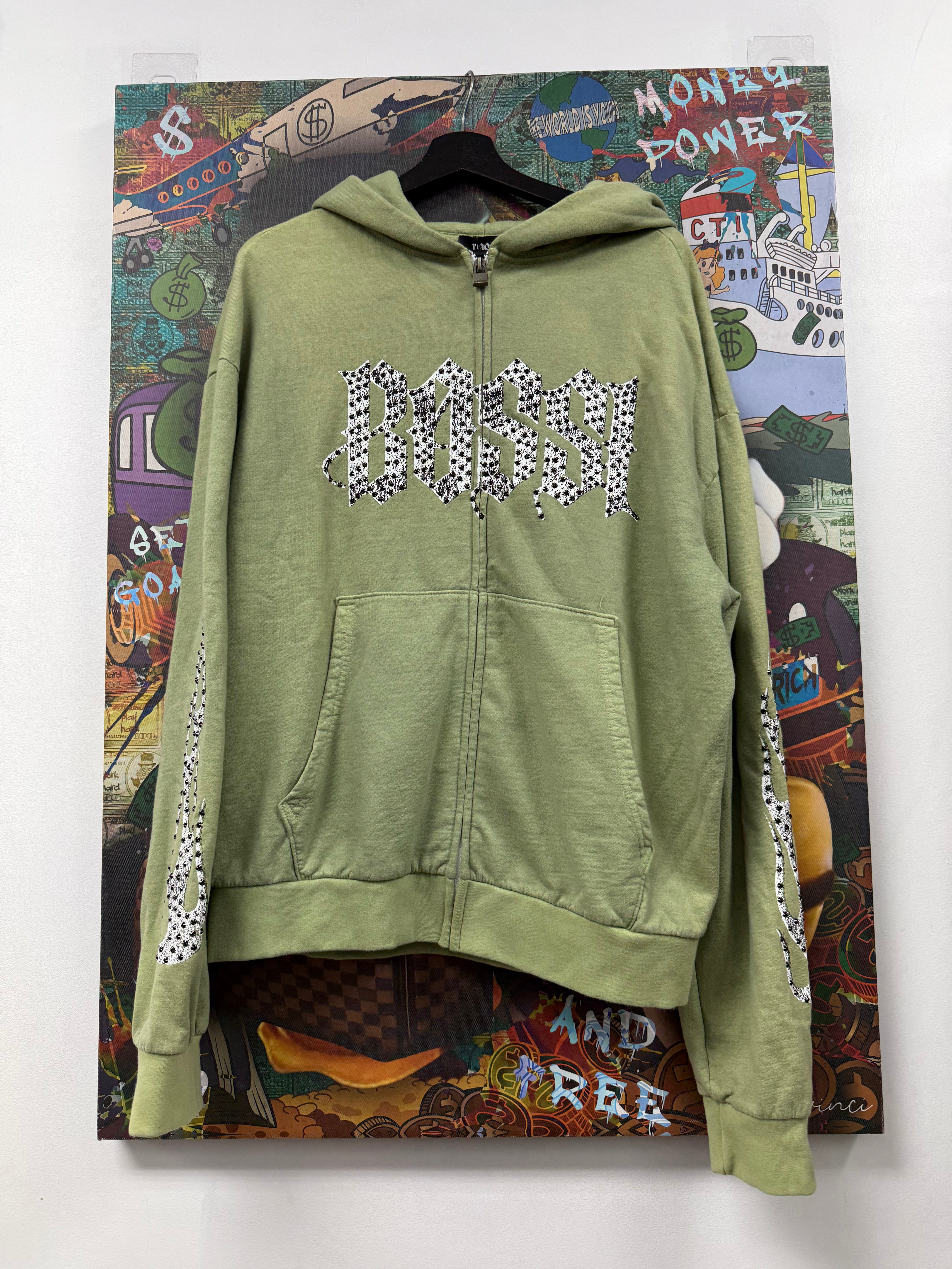 Bossi Moss Green Rhinestone Hoodie