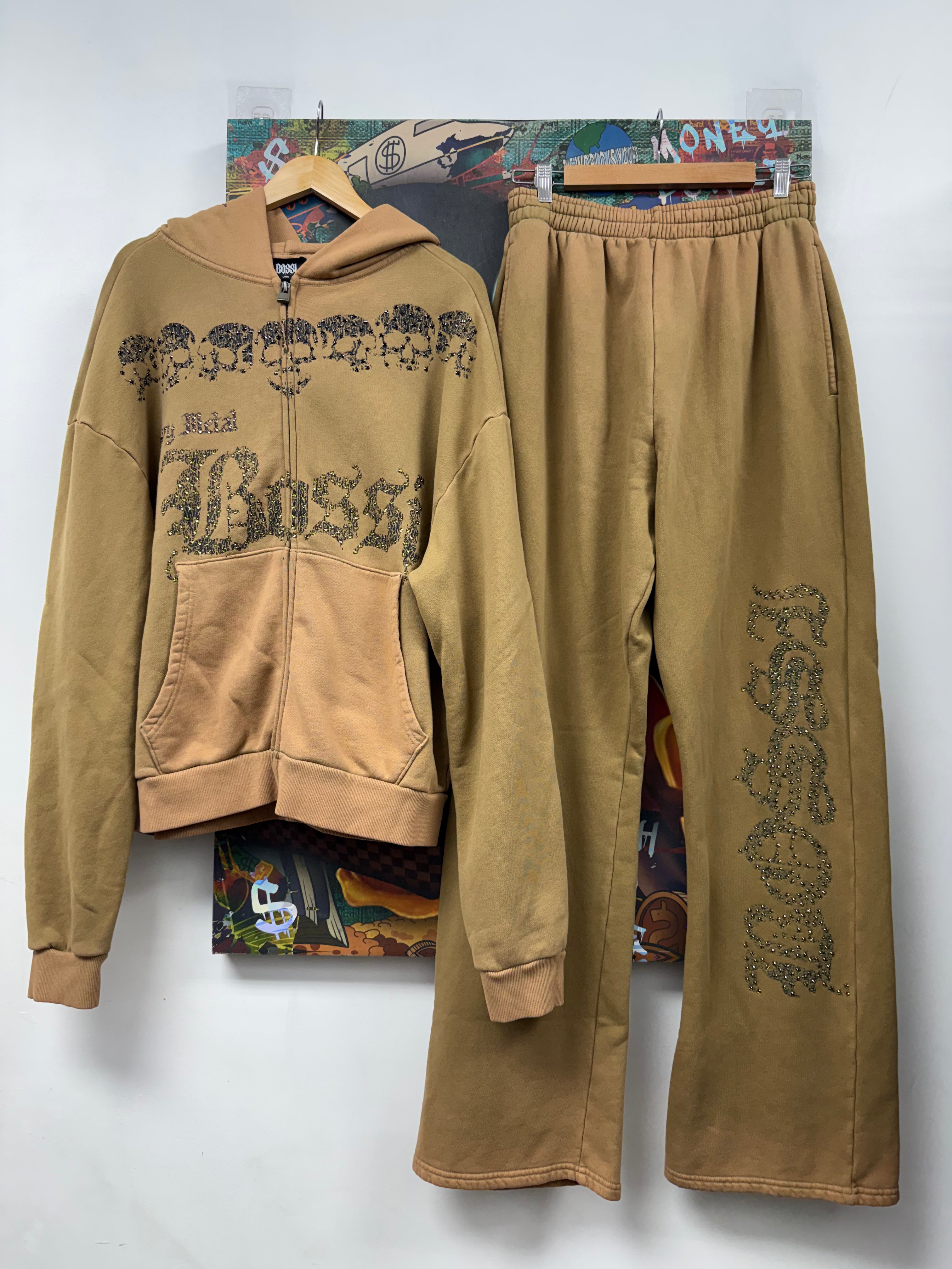 Bossi Brown Skull Rhinestone Sweatsuit