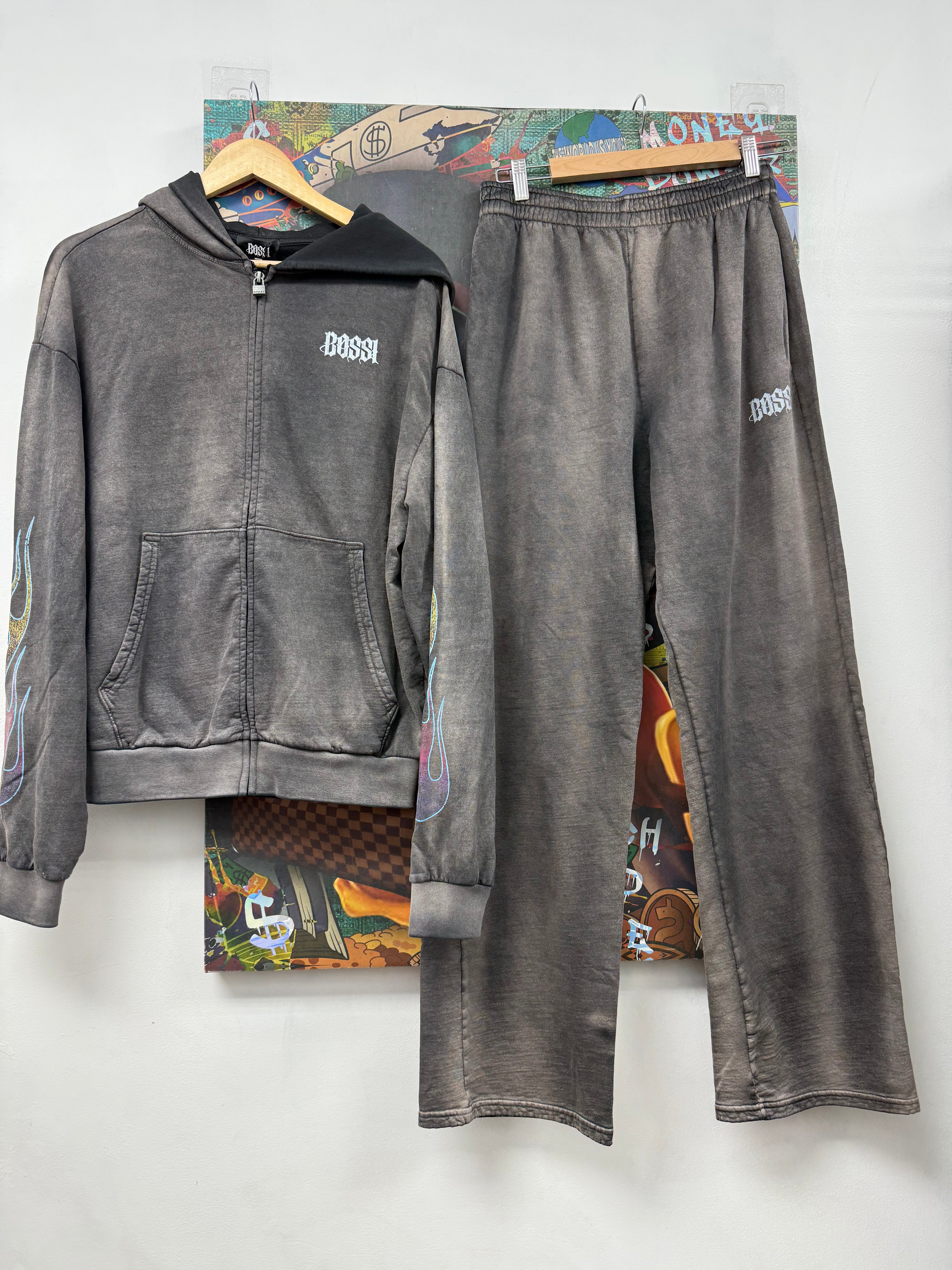 Bossi Grey White Classic Zip Up Sweatsuit