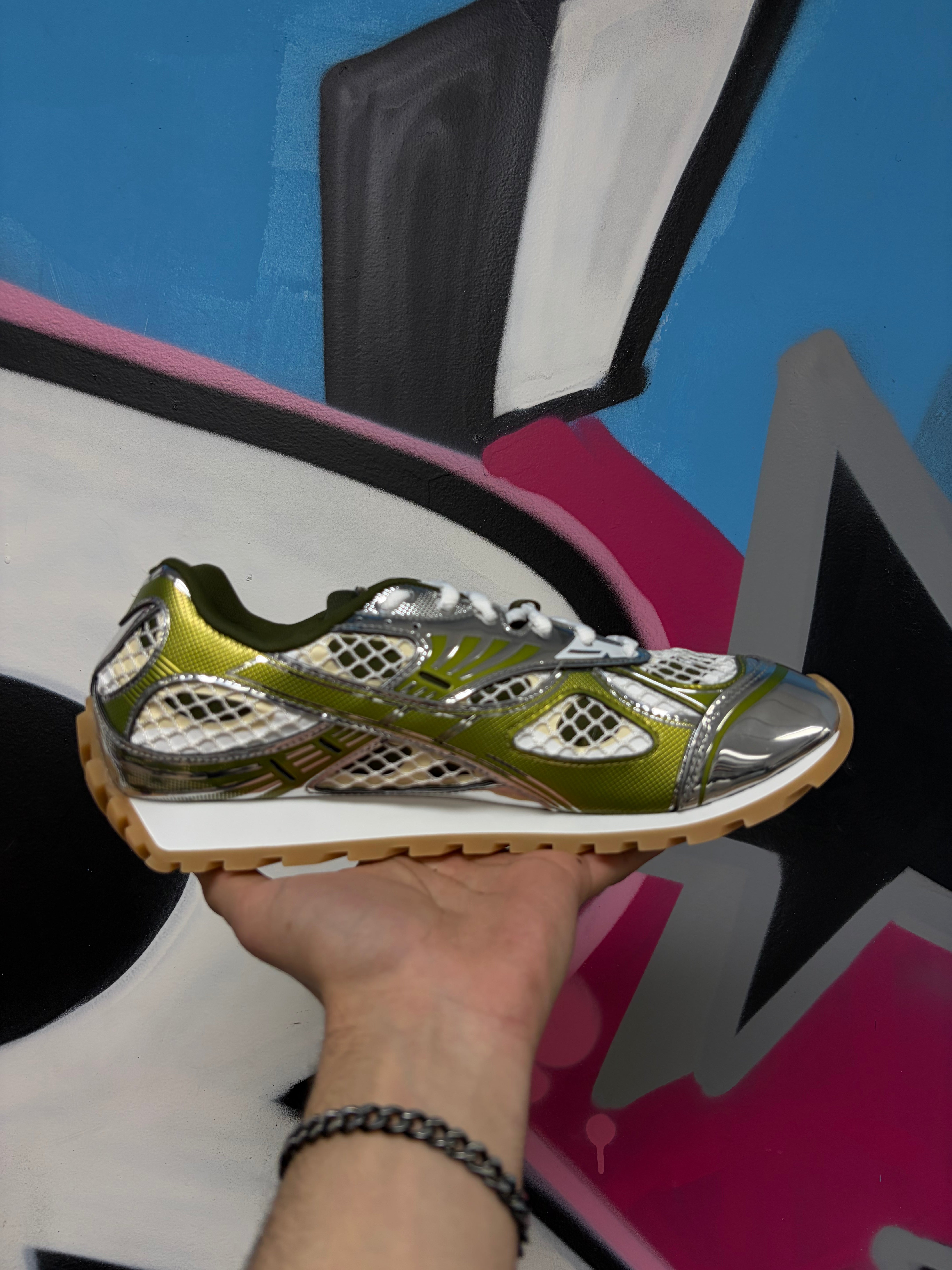 Bottega Veneta Olive Silver Sneakers