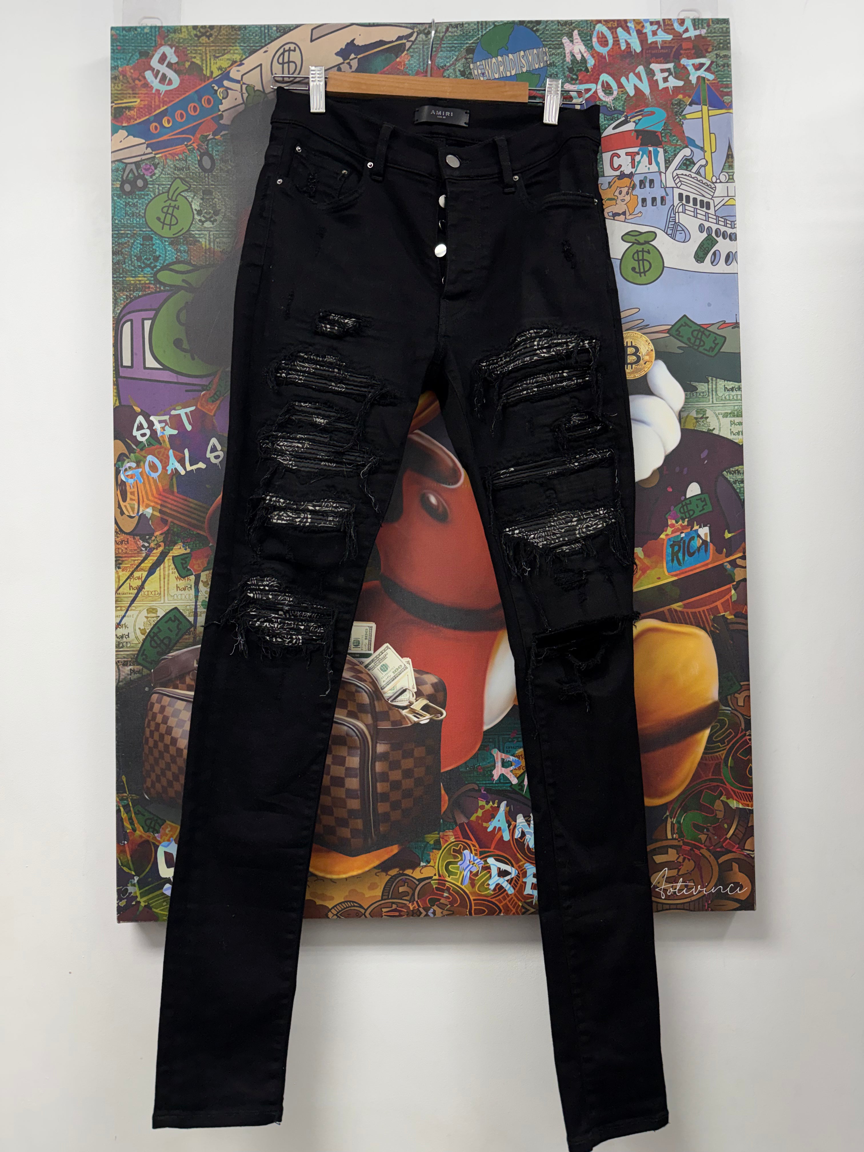 Amiri Black Bandana Thrasher Patch Jeans