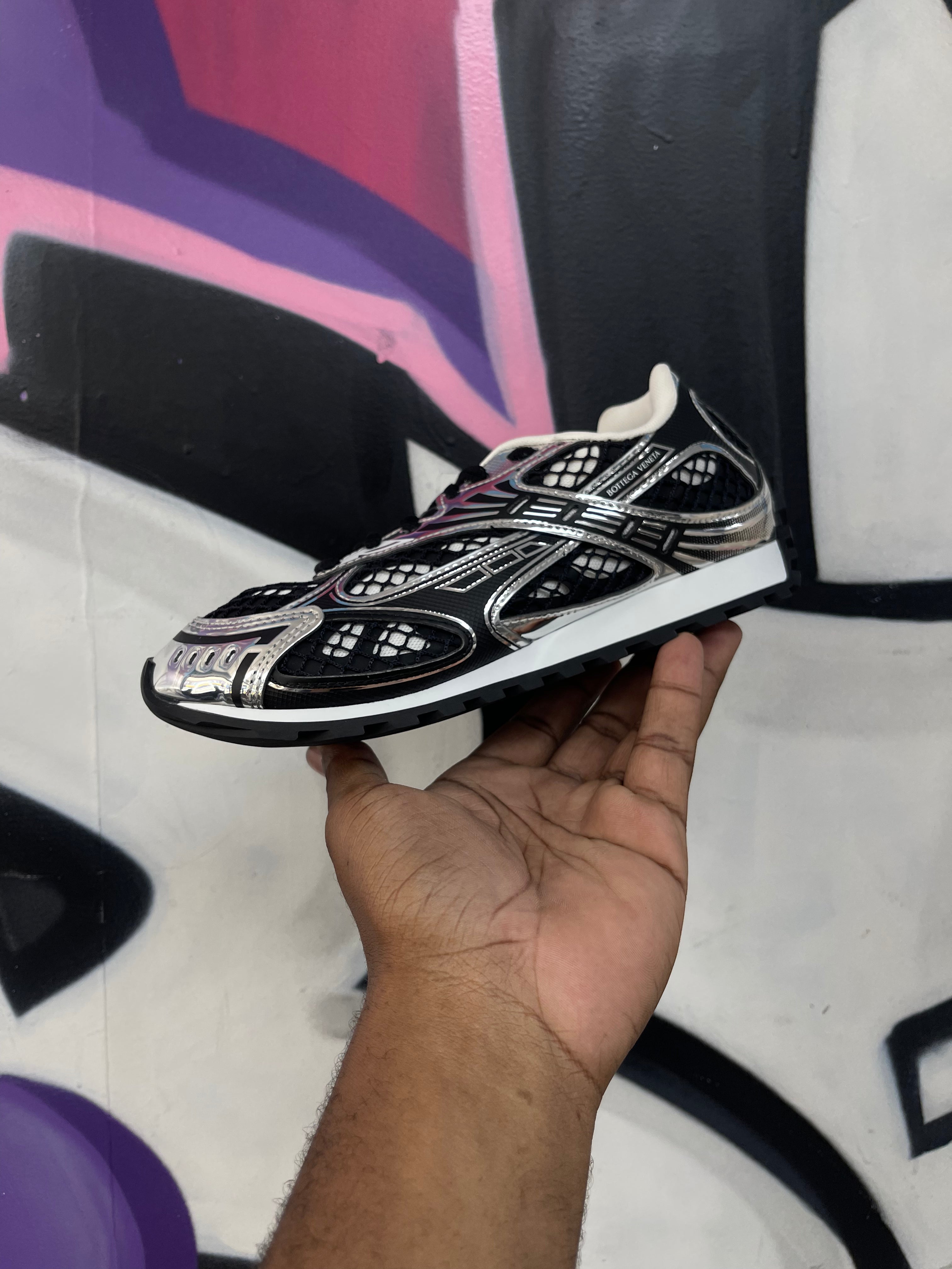 Bottega Veneta Black & Silver Orbits Sneakers