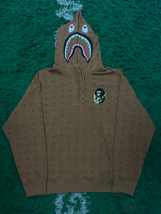 BAPE MCM Mono Shark Hoodie Brown New XXL In Plastic