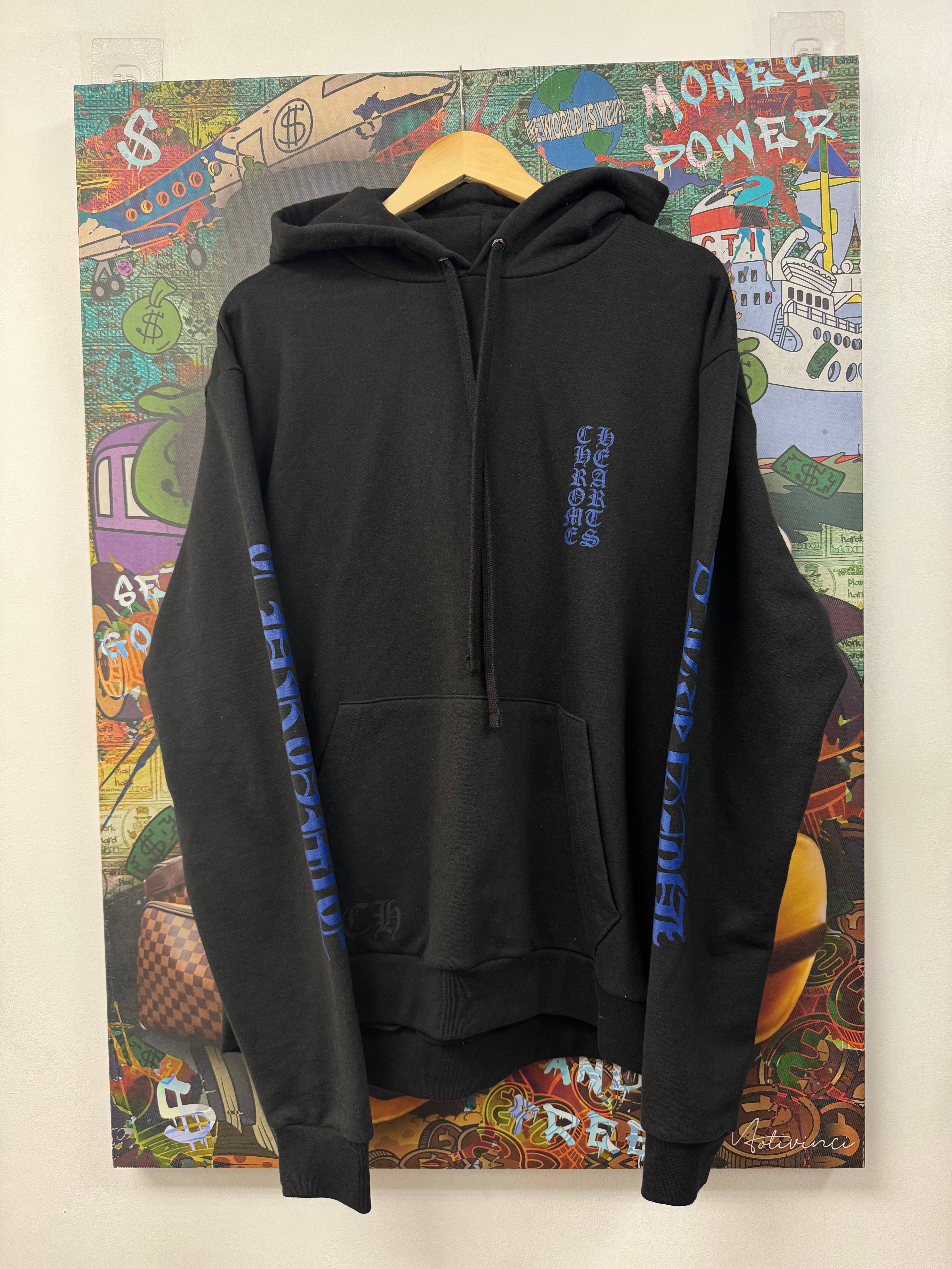 Chrome Hearts Black Blue Vertical Logo Hoodie